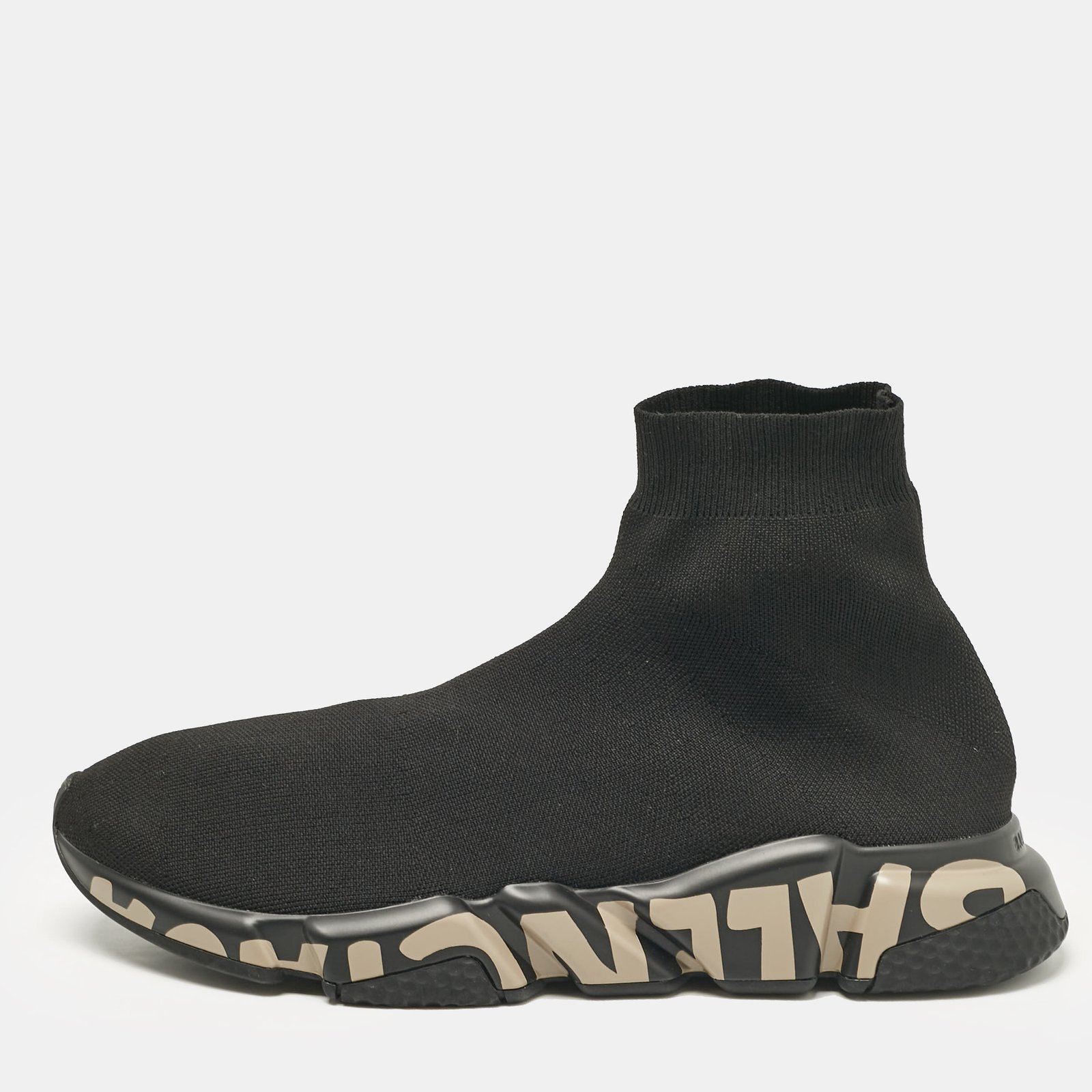 Balenciaga Black Knit Fabric Graffiti Speed Trainer Sneakers Size 44