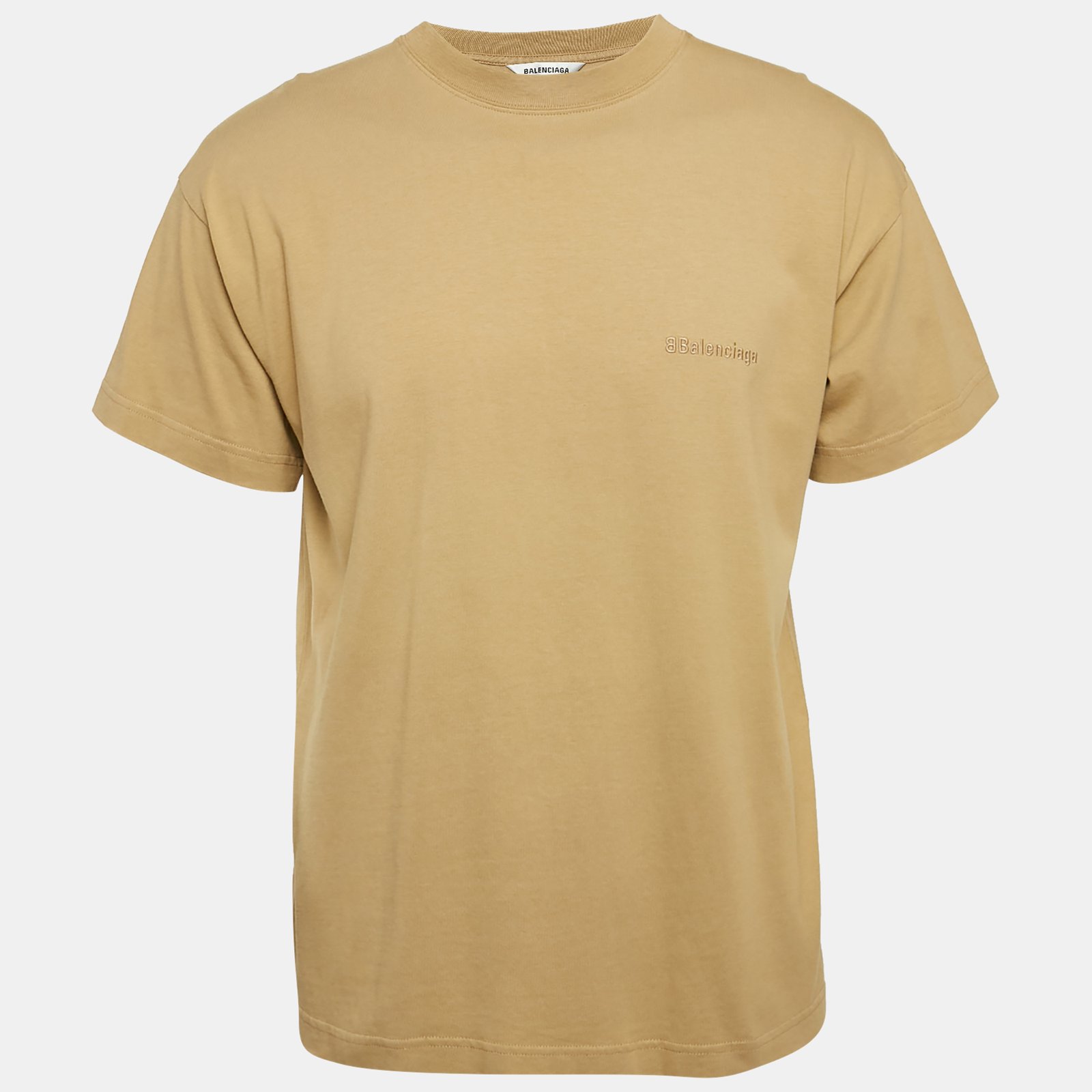 Balenciaga Brown Logo Embroidered Cotton Knit  T-Shirt S