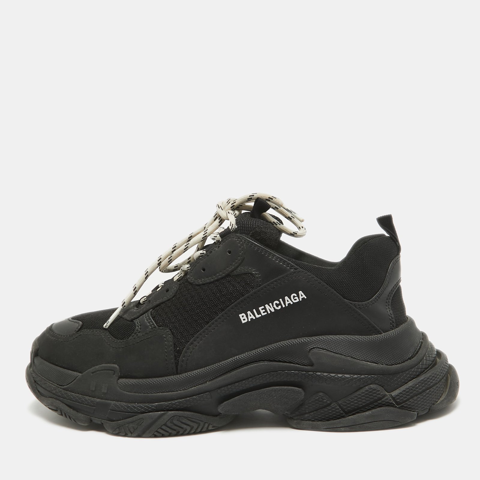 Balenciaga Black Leather and Mesh Triple S Sneakers Size 44