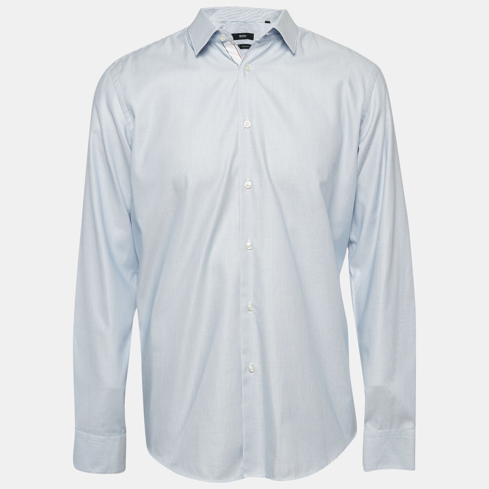 Boss By Hugo Boss Blue Striped Cotton Regular Fit Elliott Shirt L