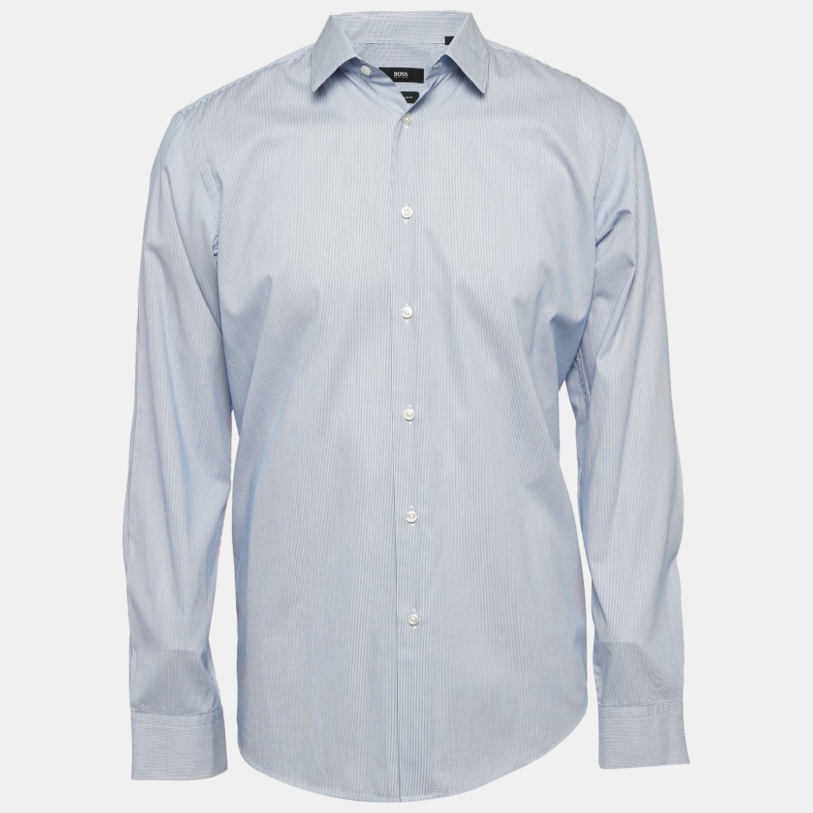 Boss By Hugo Boss Blue Striped Cotton Regular Fit Elliott Shirt L
