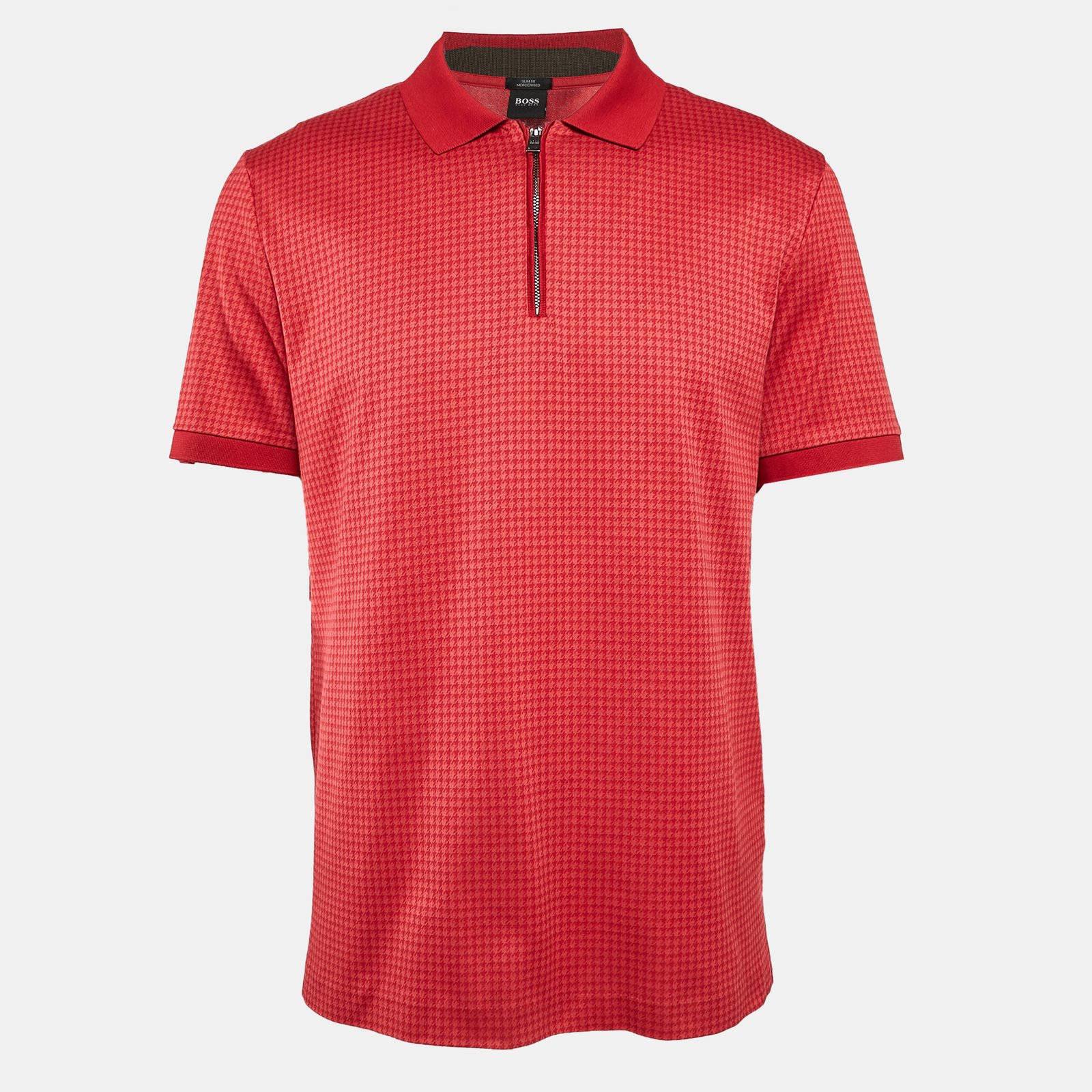 Boss By Hugo Boss Red Houndstooth Jersey Slim Fit Polo T-Shirt XL
