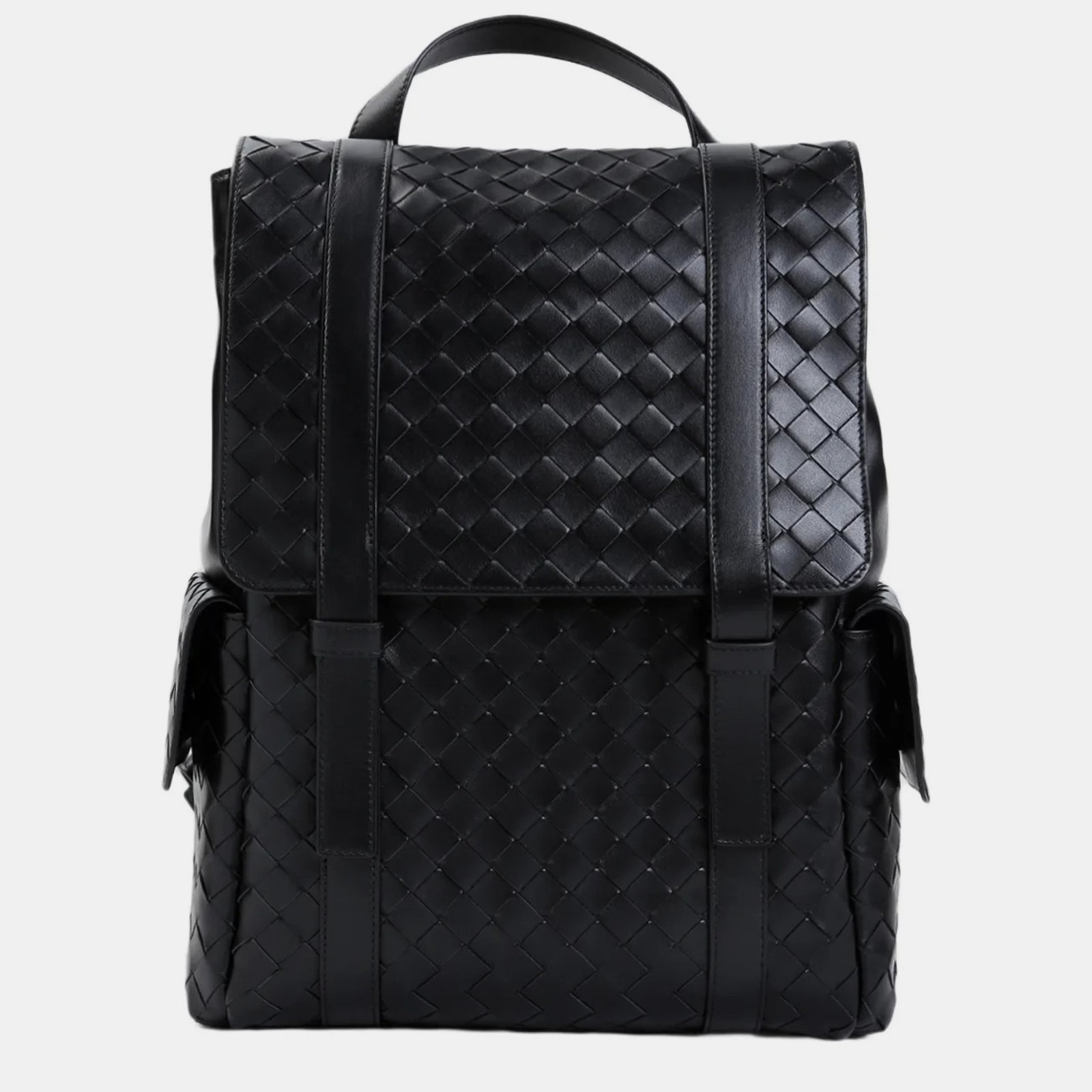 Bottega Veneta Black Leather Intrecciato Leather Backpack Bag
