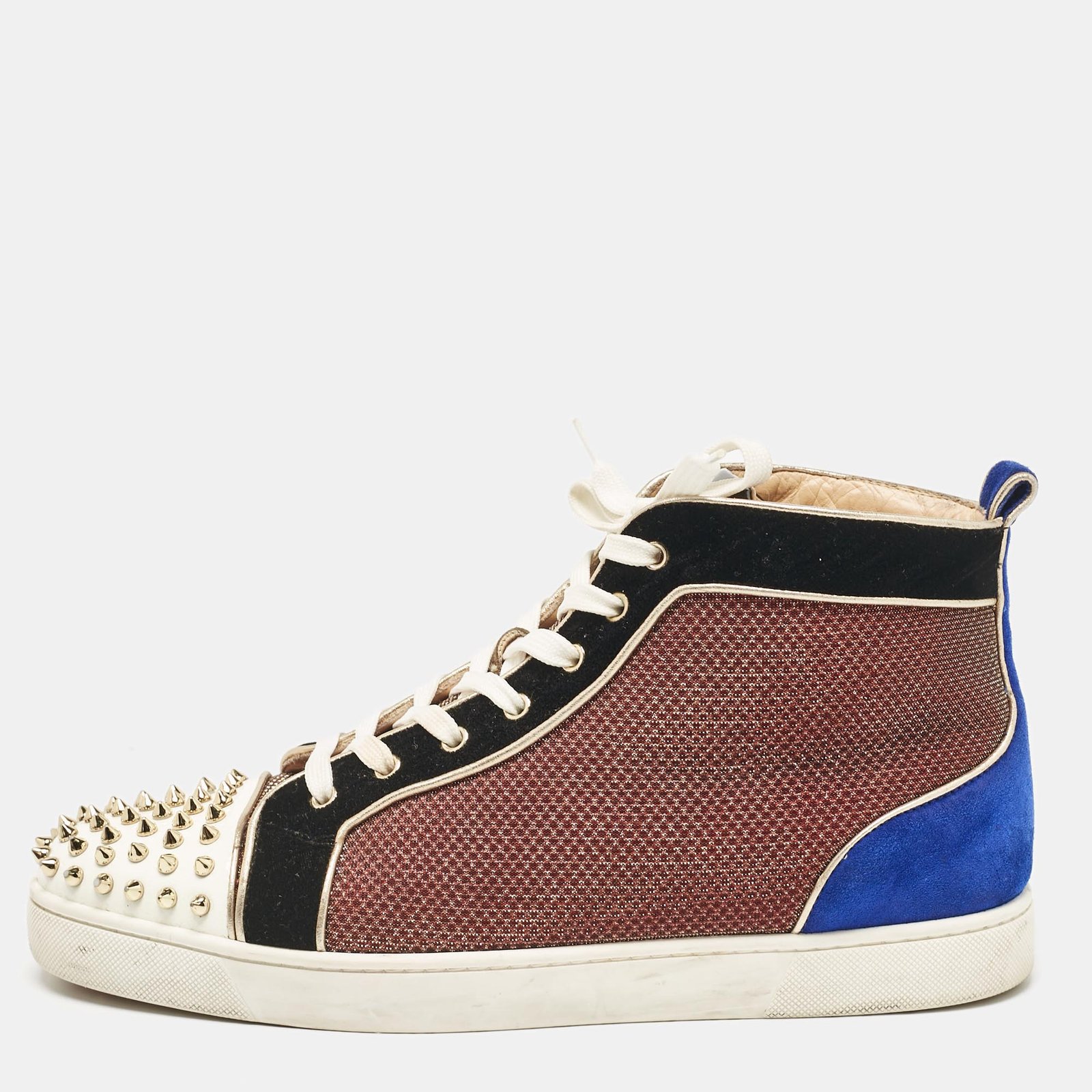 Christian Louboutin Multicolor Leather and Suede Lou Spikes High Top Sneakers Size 46
