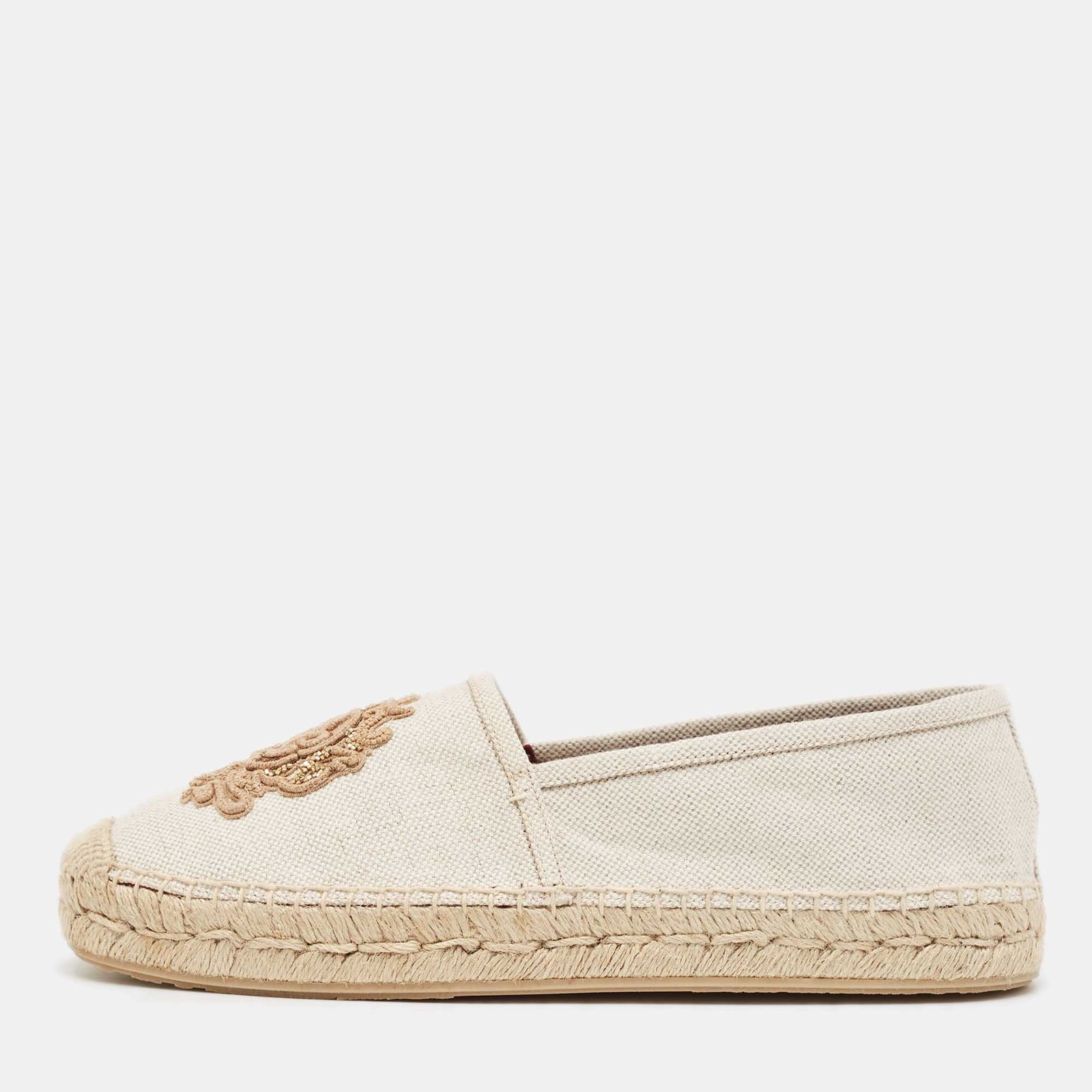 Dolce & Gabbana Beige Canvas Embroidered Slip On Espadrilles Size 40