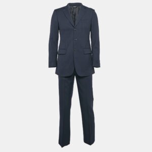 Dolce & Gabbana Navy Blue Pinstripe Wool Single Breasted Pants Suit XS