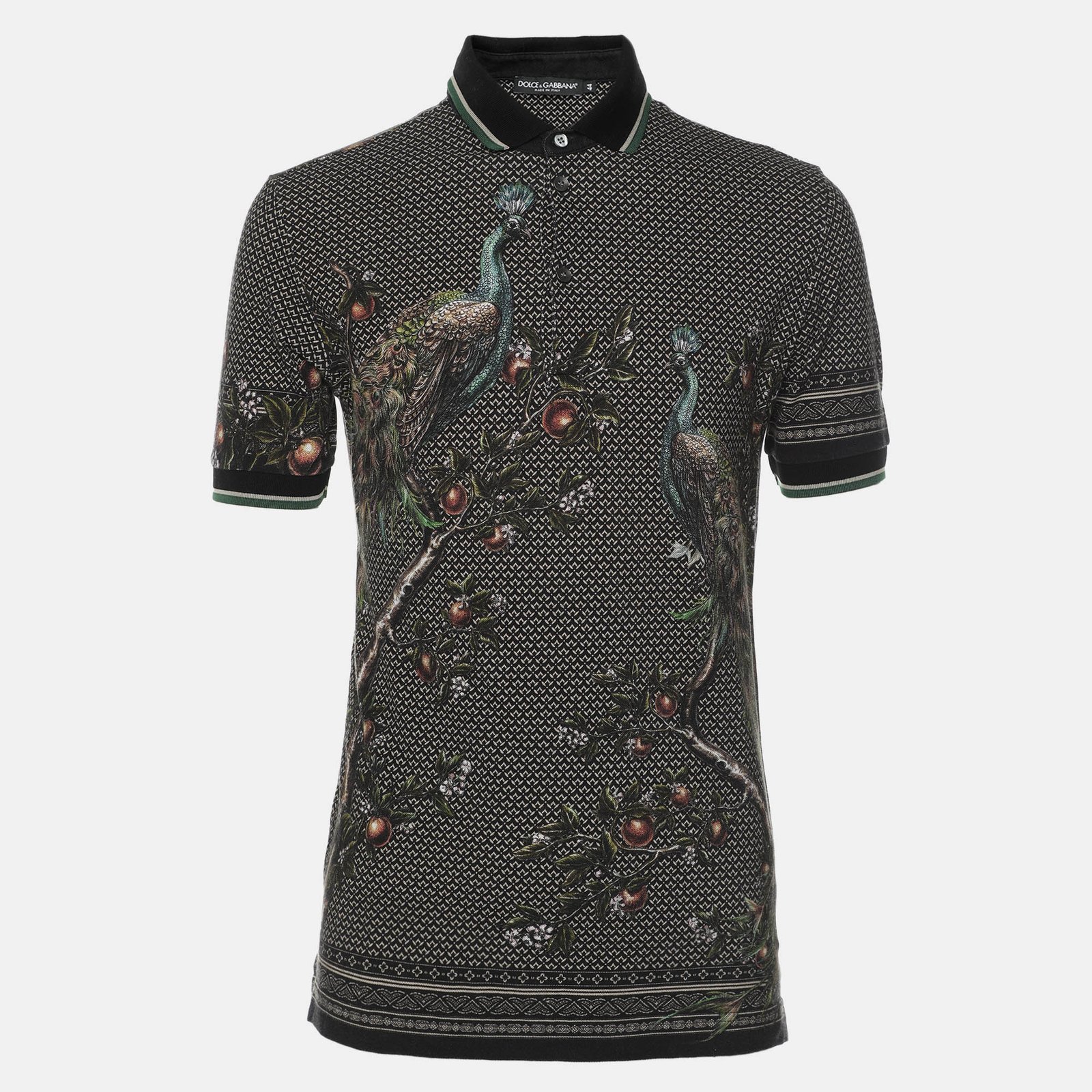 Dolce & Gabbana Multicolor Peacock Print Cotton Polo Shirt XS