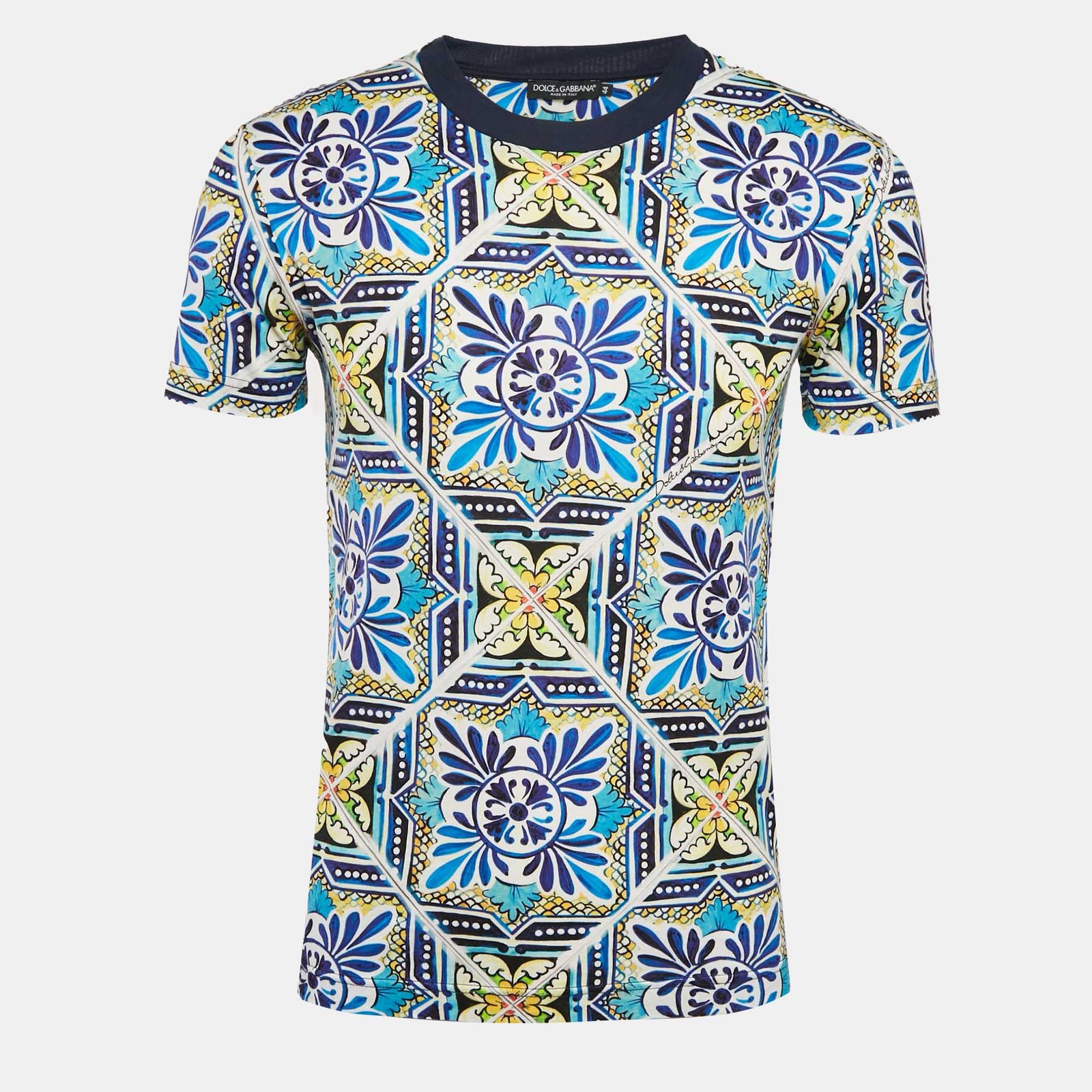 Dolce & Gabbana Blue Majolica Print Jersey Crewneck T-Shirt XS