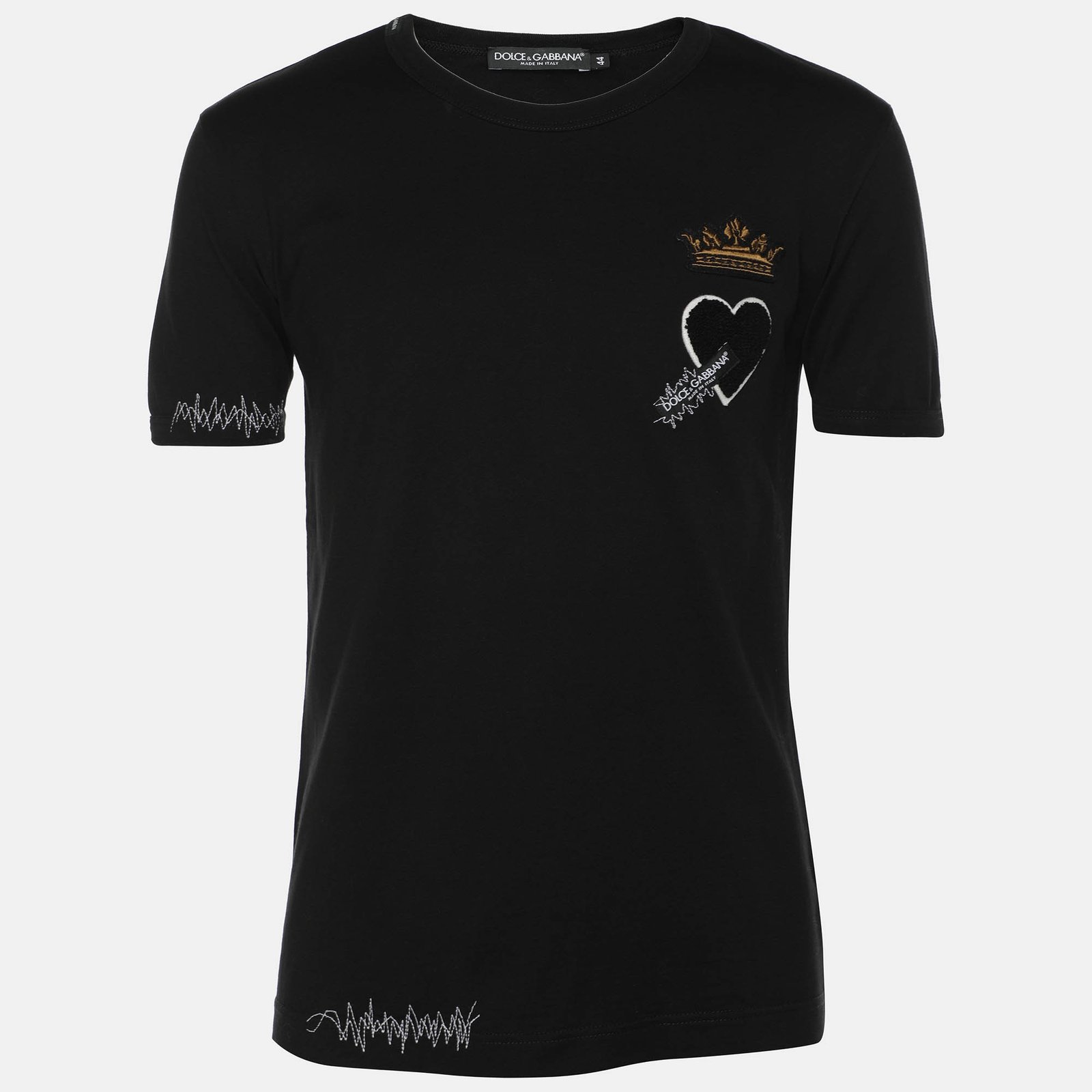 Dolce & Gabbana Black Cotton  Flock Logo  T-Shirts XS