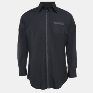 Dolce & Gabbana Gold Navy Blue Cotton Long Sleeve Shirt L