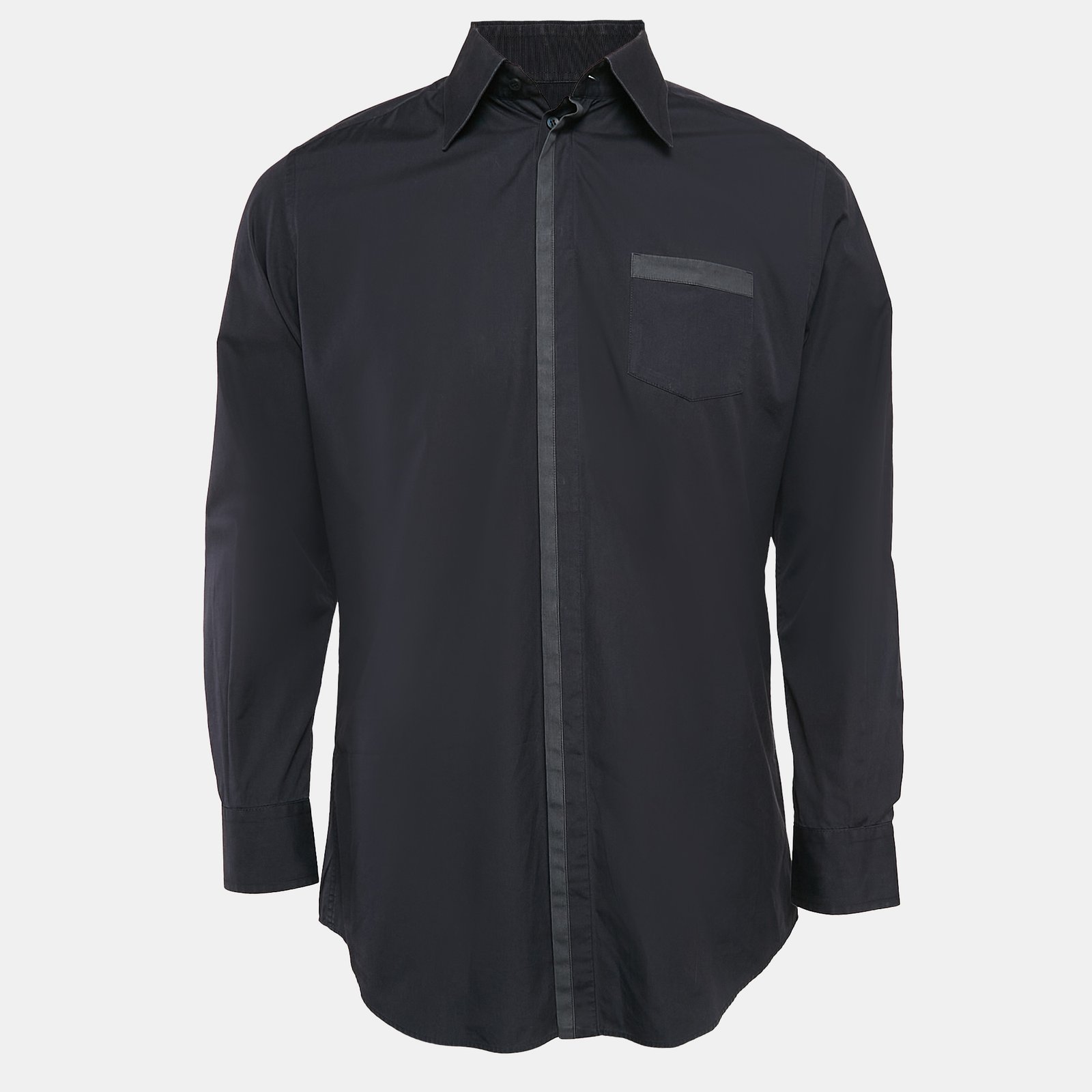 Dolce & Gabbana Gold Navy Blue Cotton Long Sleeve Shirt L