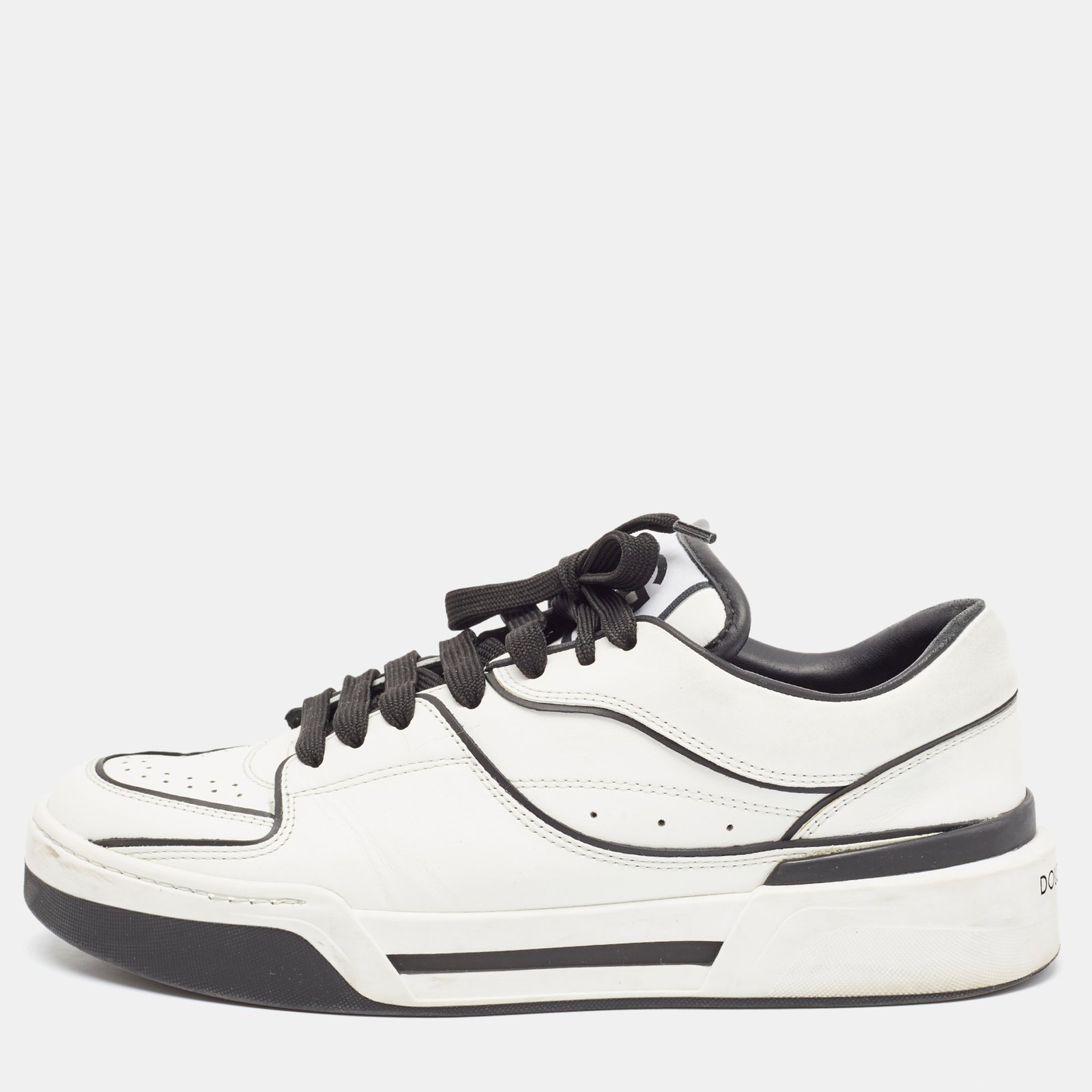 Dolce & Gabbana White/Black Leather New Roma Sneakers Size 40.5