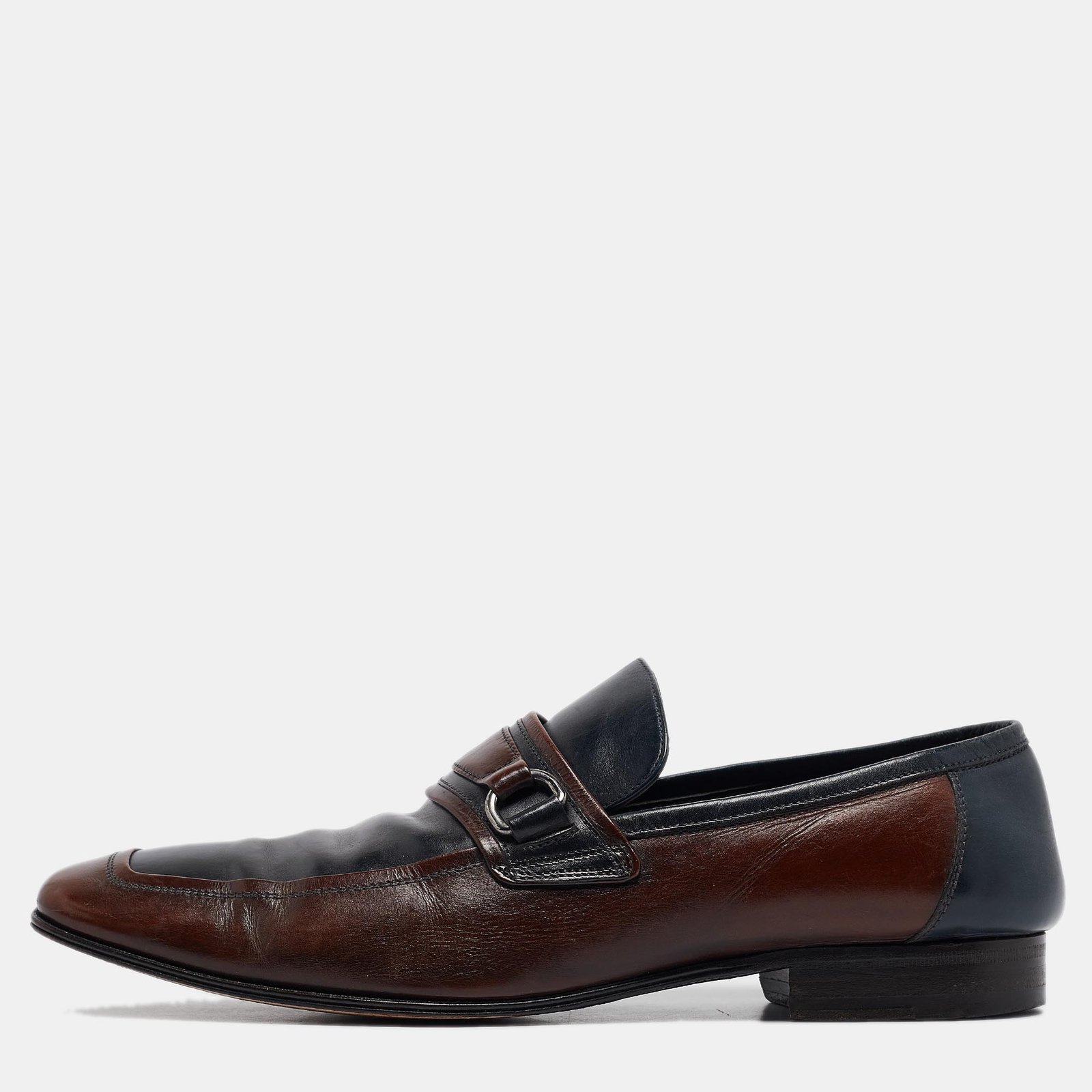 Dolce & Gabbana Navy Blue/Brown Leather Buckle Loafers Size 42.5