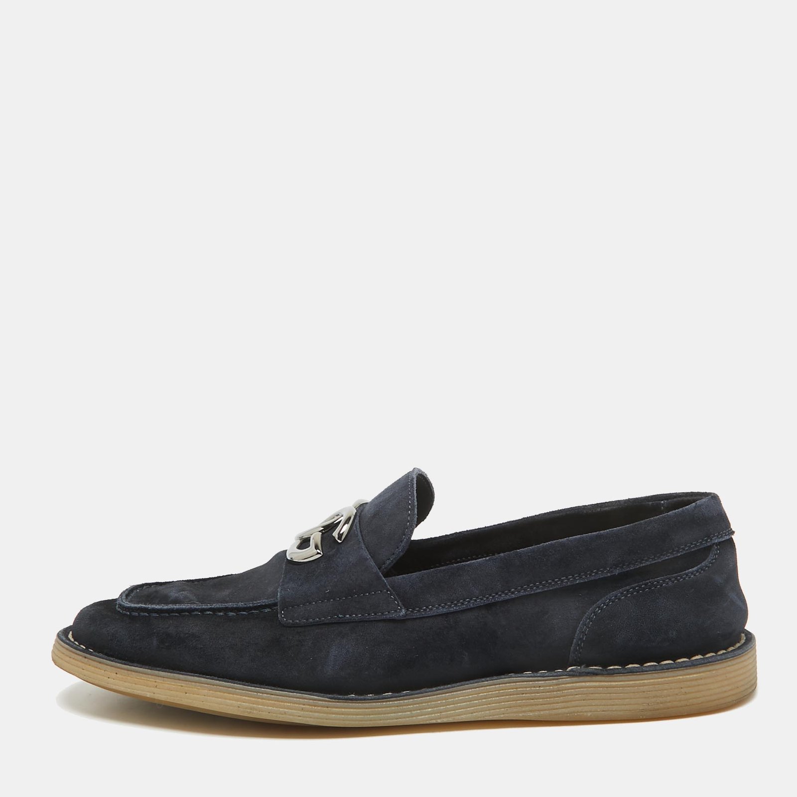 Dolce & Gabbana Navy Blue Suede Slip On Loafers Size 41