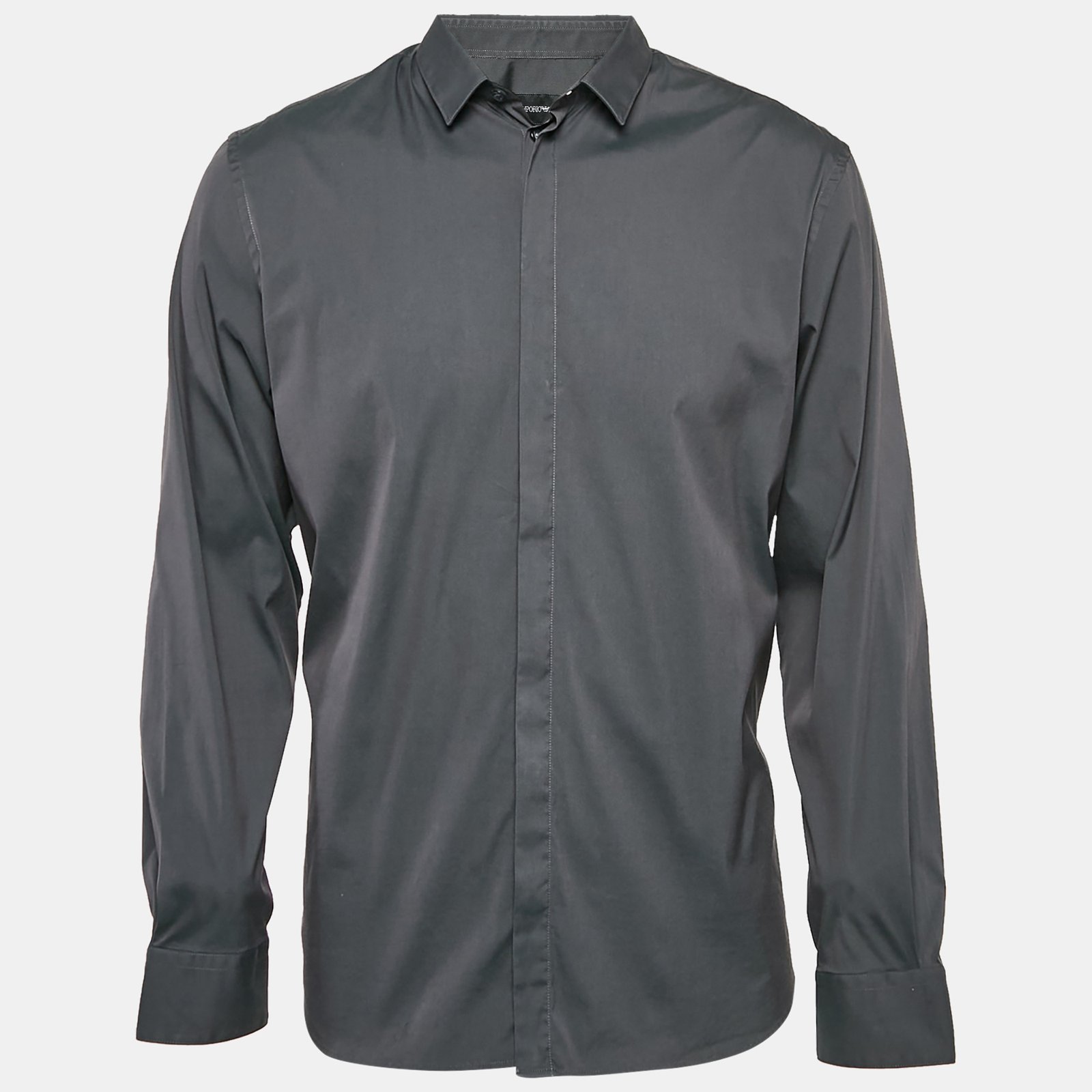Emporio Armani Grey Stretch Cotton Long Sleeve Shirt XXXL