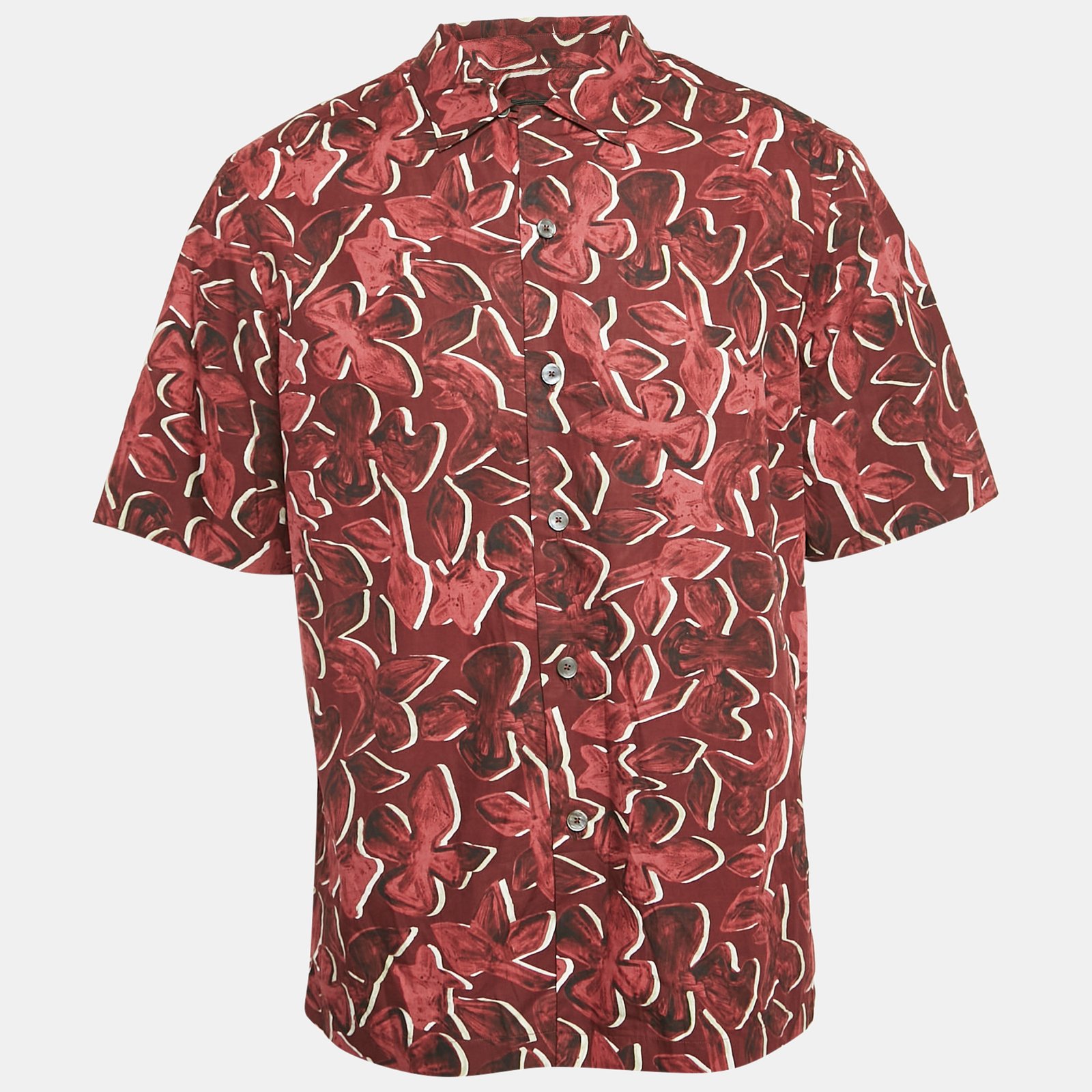 Ermenegildo Zegna Red Floral Print Cotton Short Sleeve Shirt L