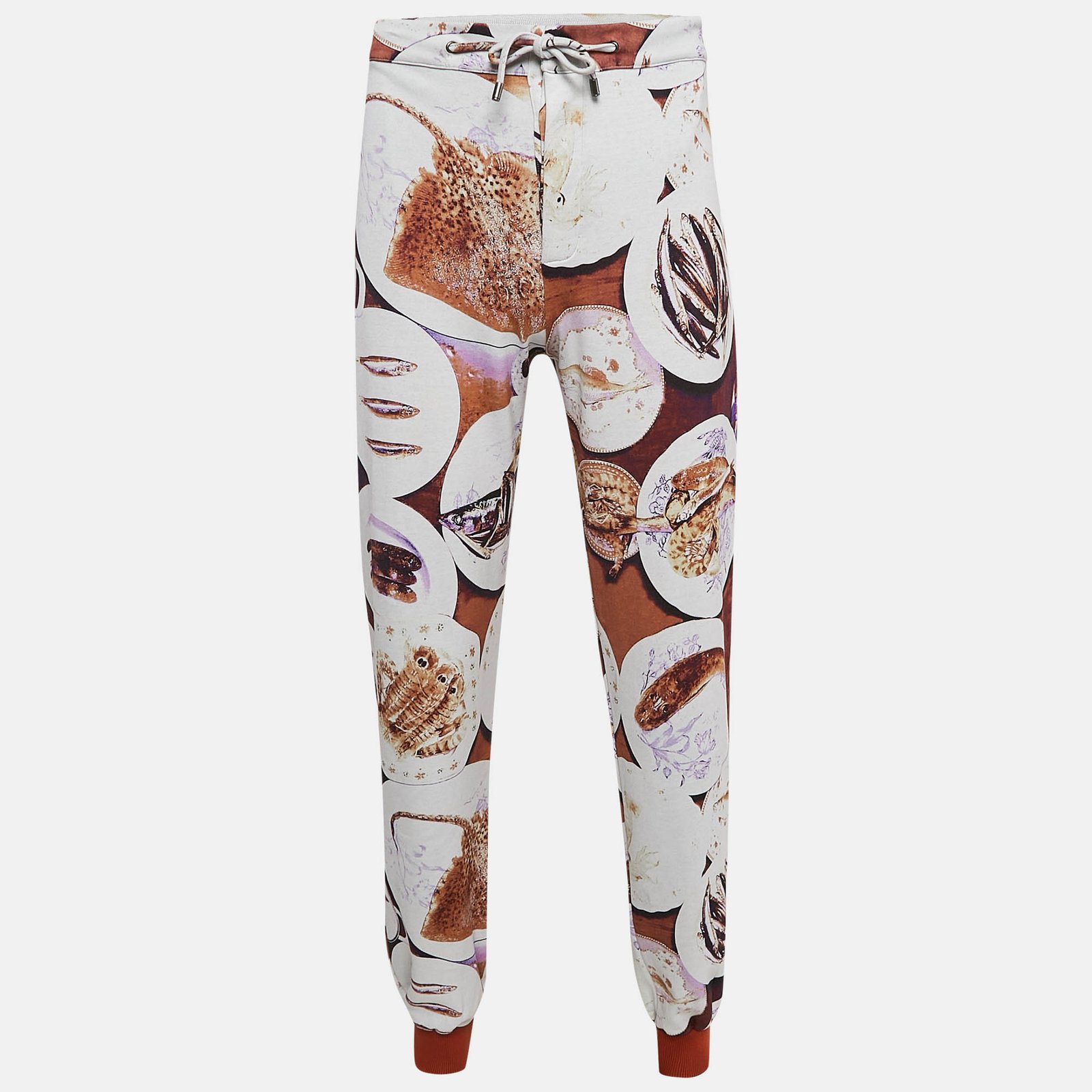 Etro Brown Fish Print Cotton Knit Joggers L