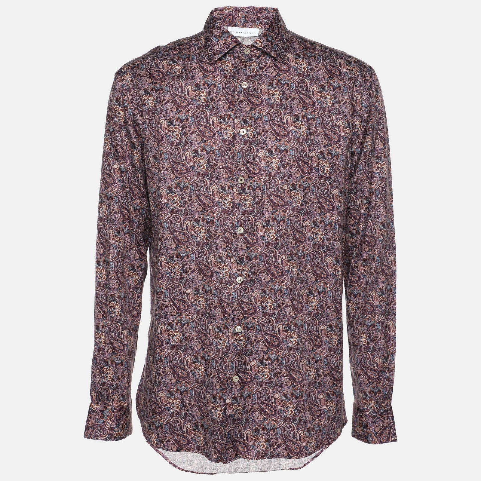Etro Multicolor Print Cotton Blend Button Front Full Sleeve Shirt L