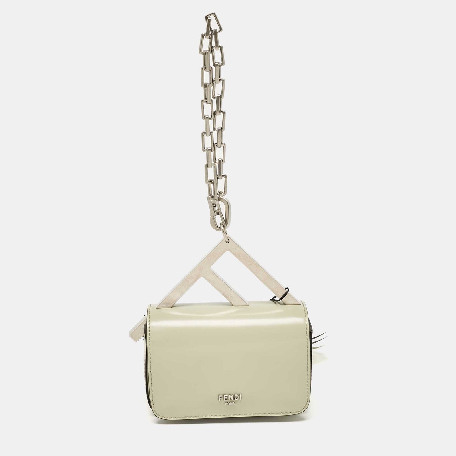 Fendi Avocado Green Leather Nano F Chain Pouch