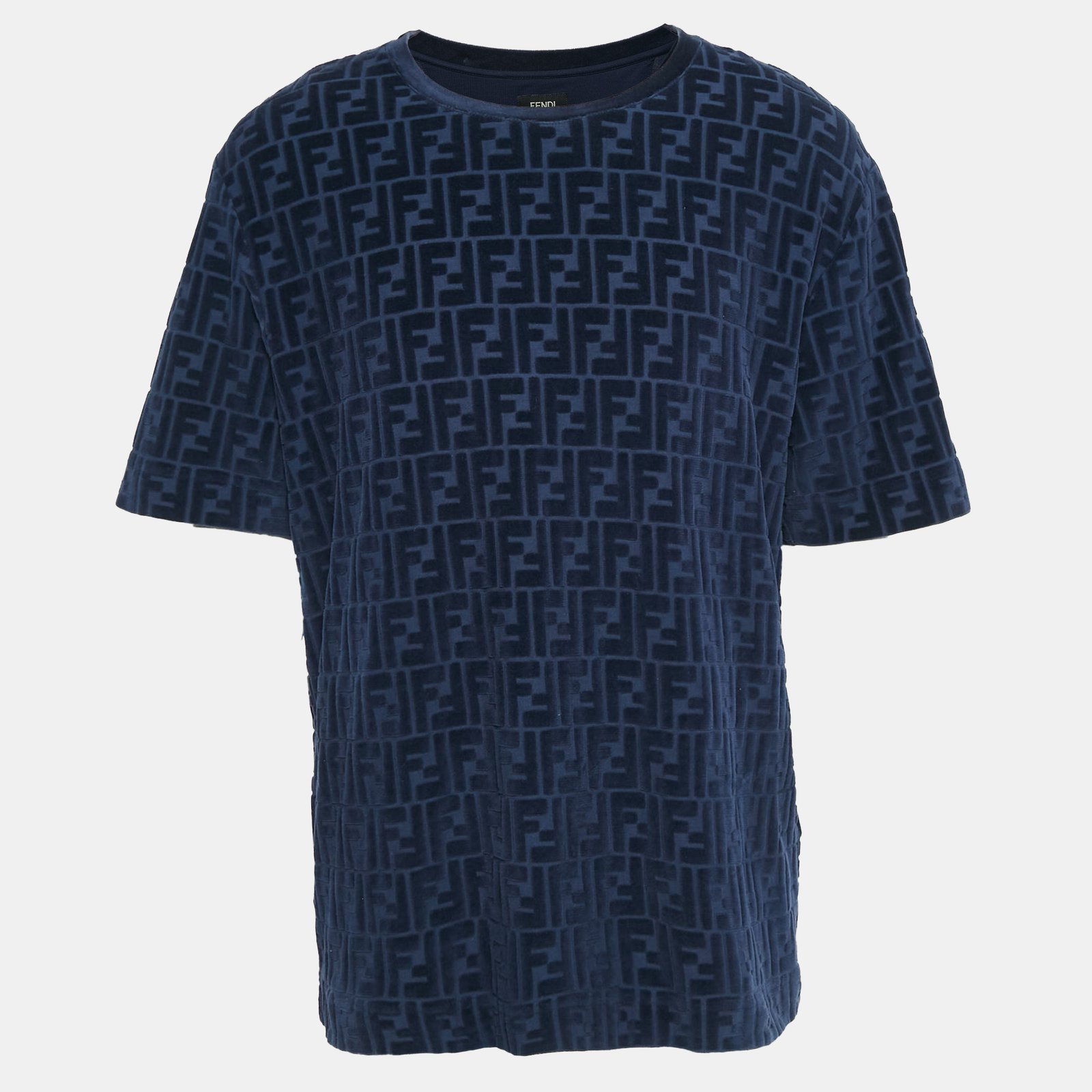 Fendi Navy Blue Zucca Flocked Jersey T-Shirt XL
