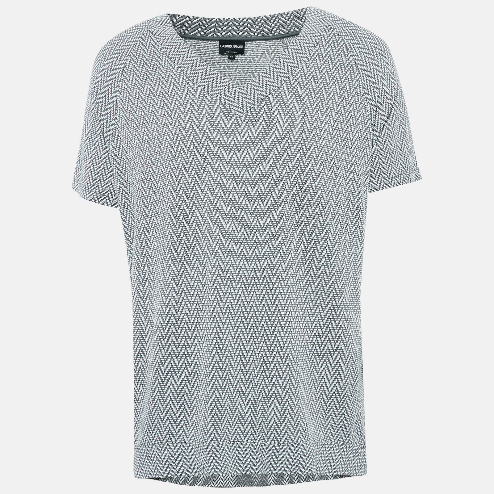 Giorgio Armani Grey Patterned Stretch Knit V-Neck T-Shirt XXL