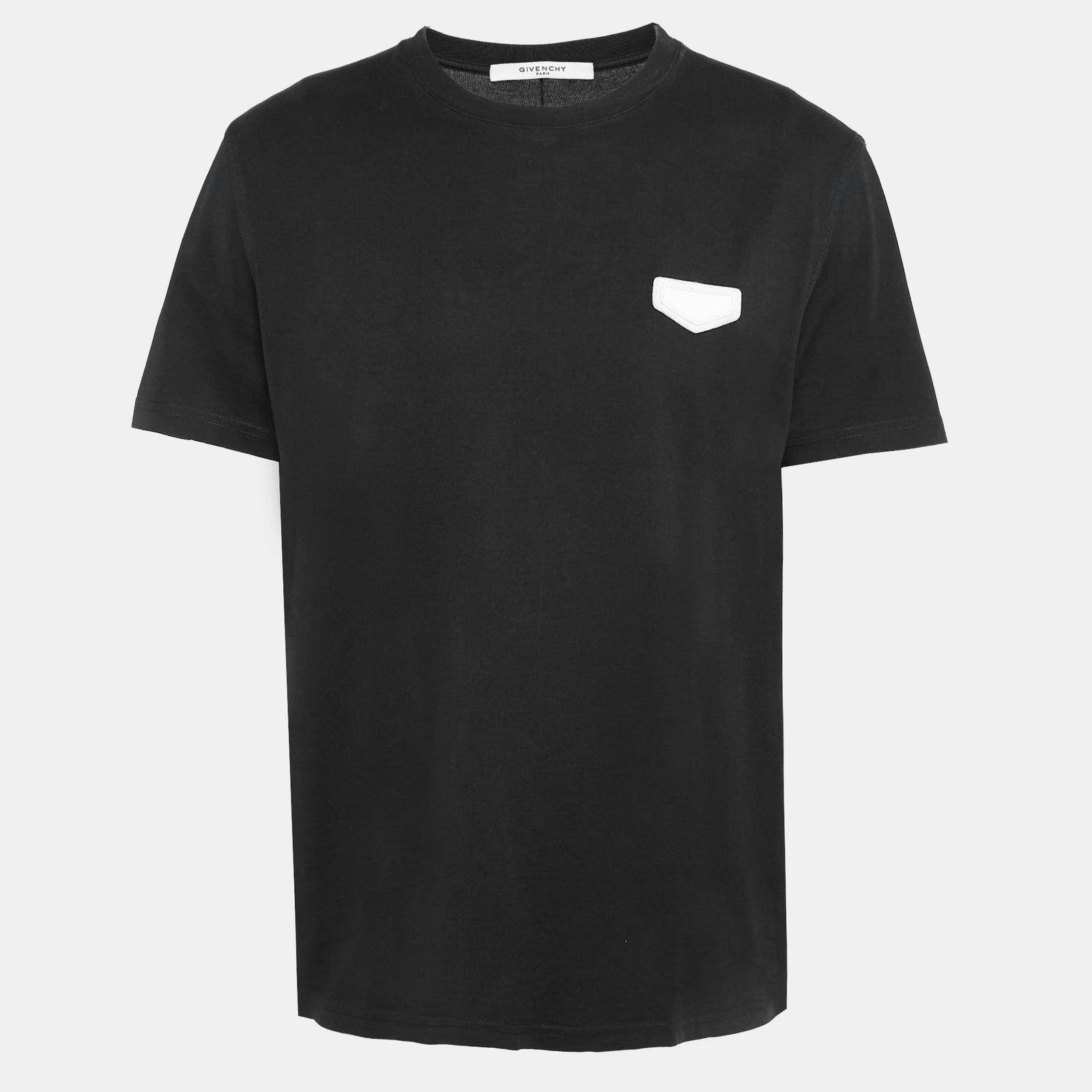 Givenchy Black Cotton Leather Patch Detail T-Shirt XL