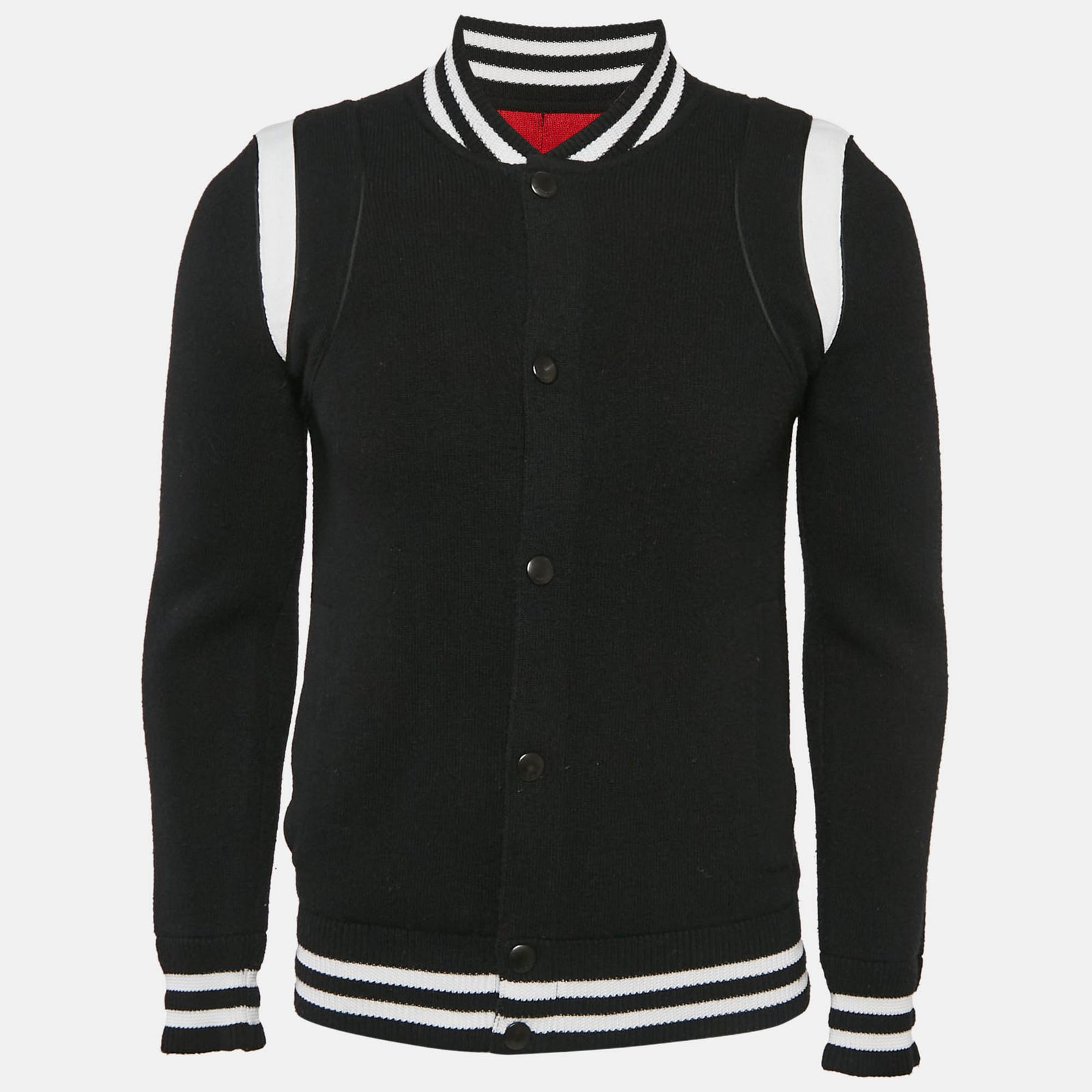 Givenchy Black Logo Intarsia Back Wool Knit Bomber Jacket S