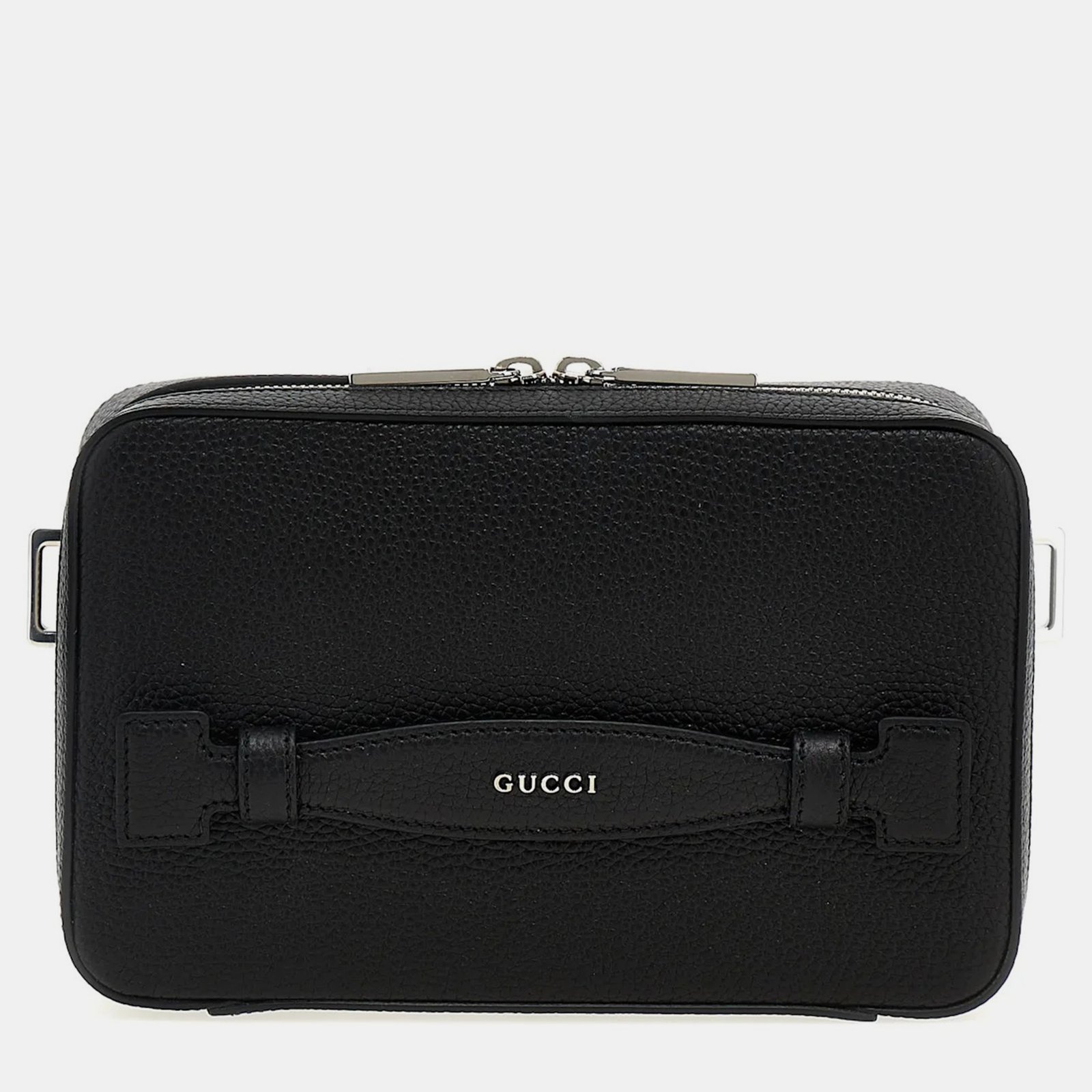 Gucci Black Grained Leather Logo Crossbody Bag