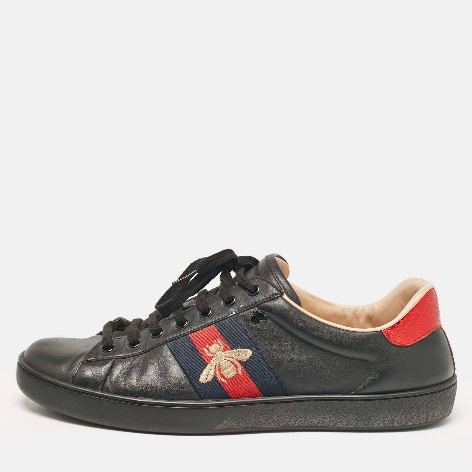 Gucci Black Leather Ace Lace Up Sneakers Size 45