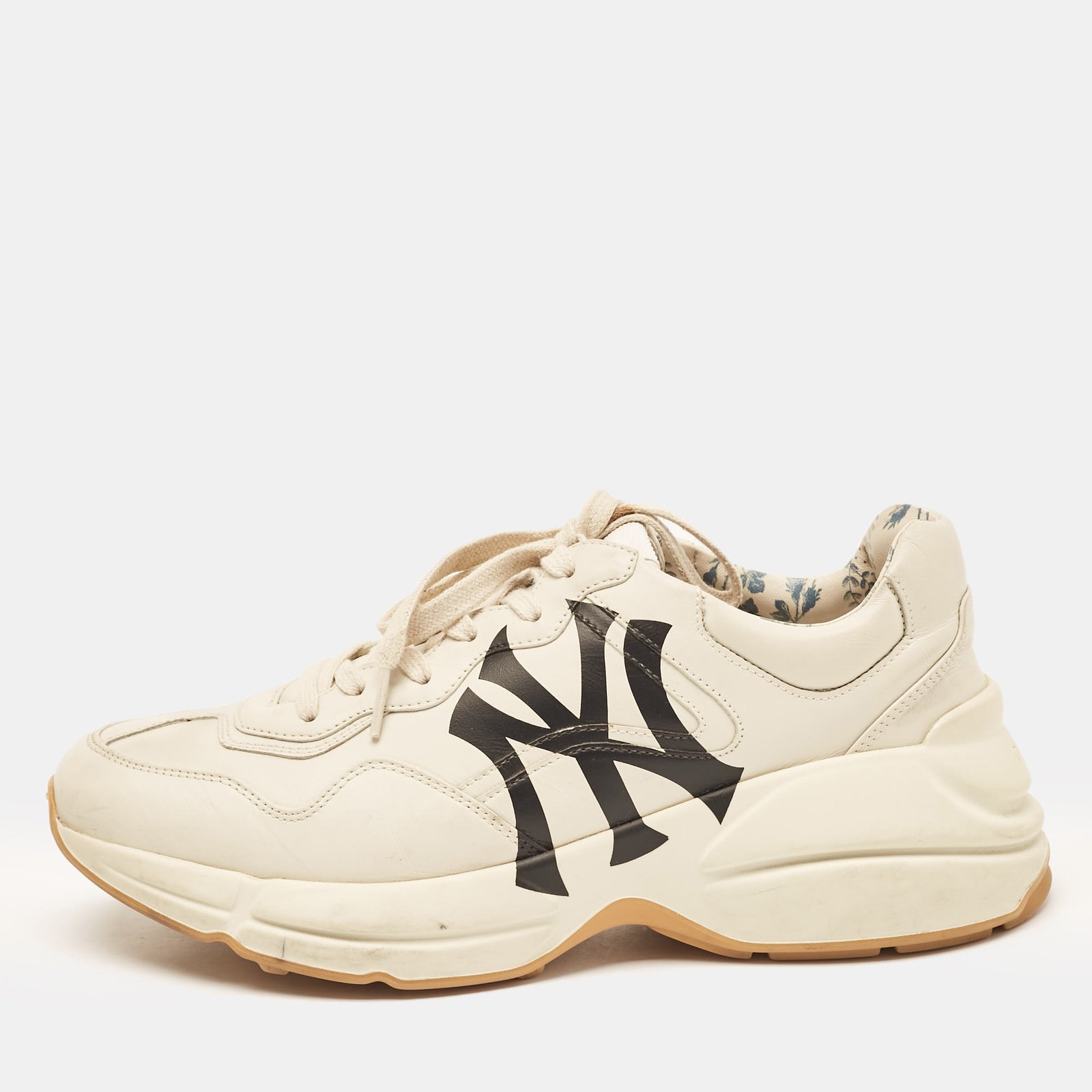 Gucci Cream Leather Rhyton Lace Up Sneakers Size 41