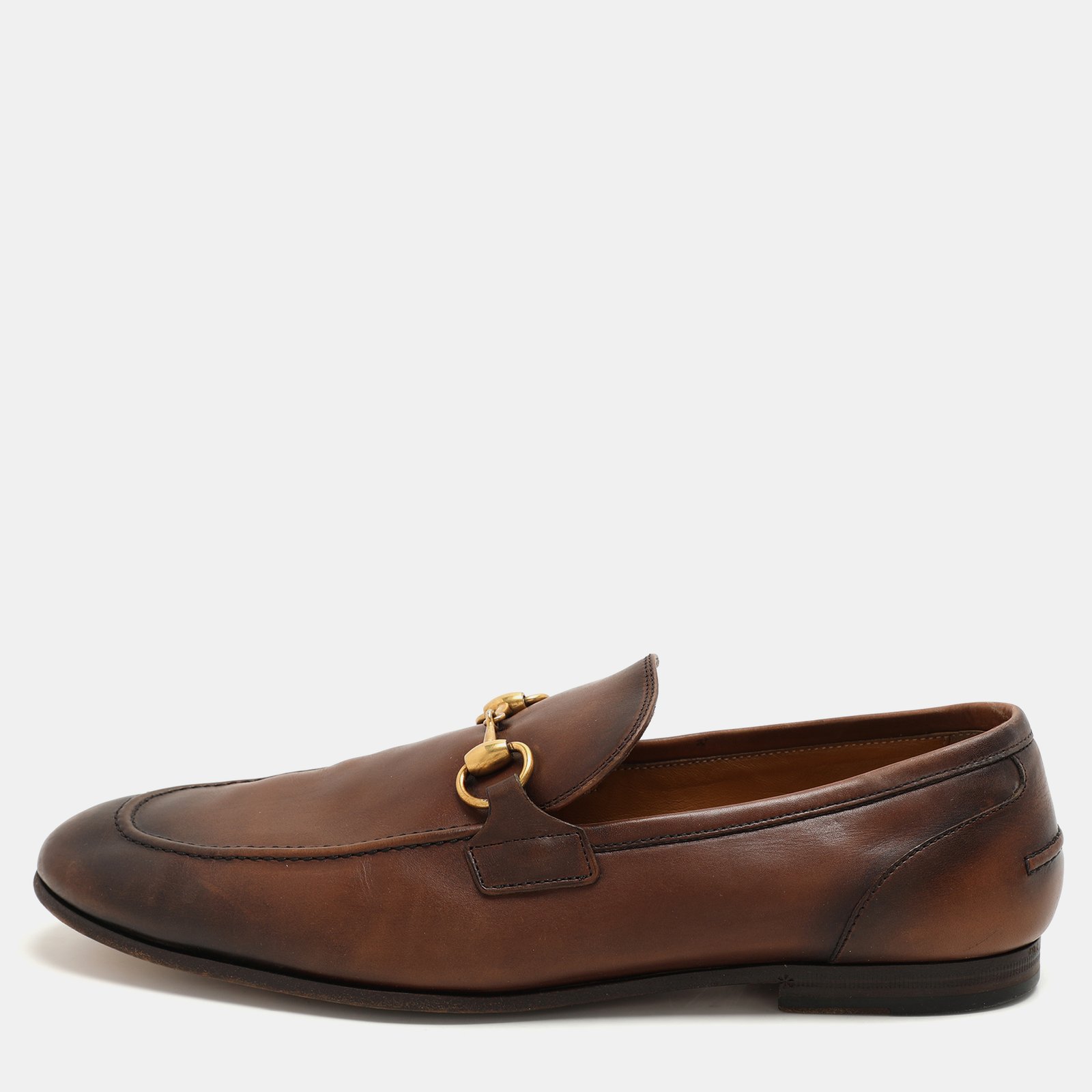 Gucci Brown Leather GG Jordaan Loafers Size 43
