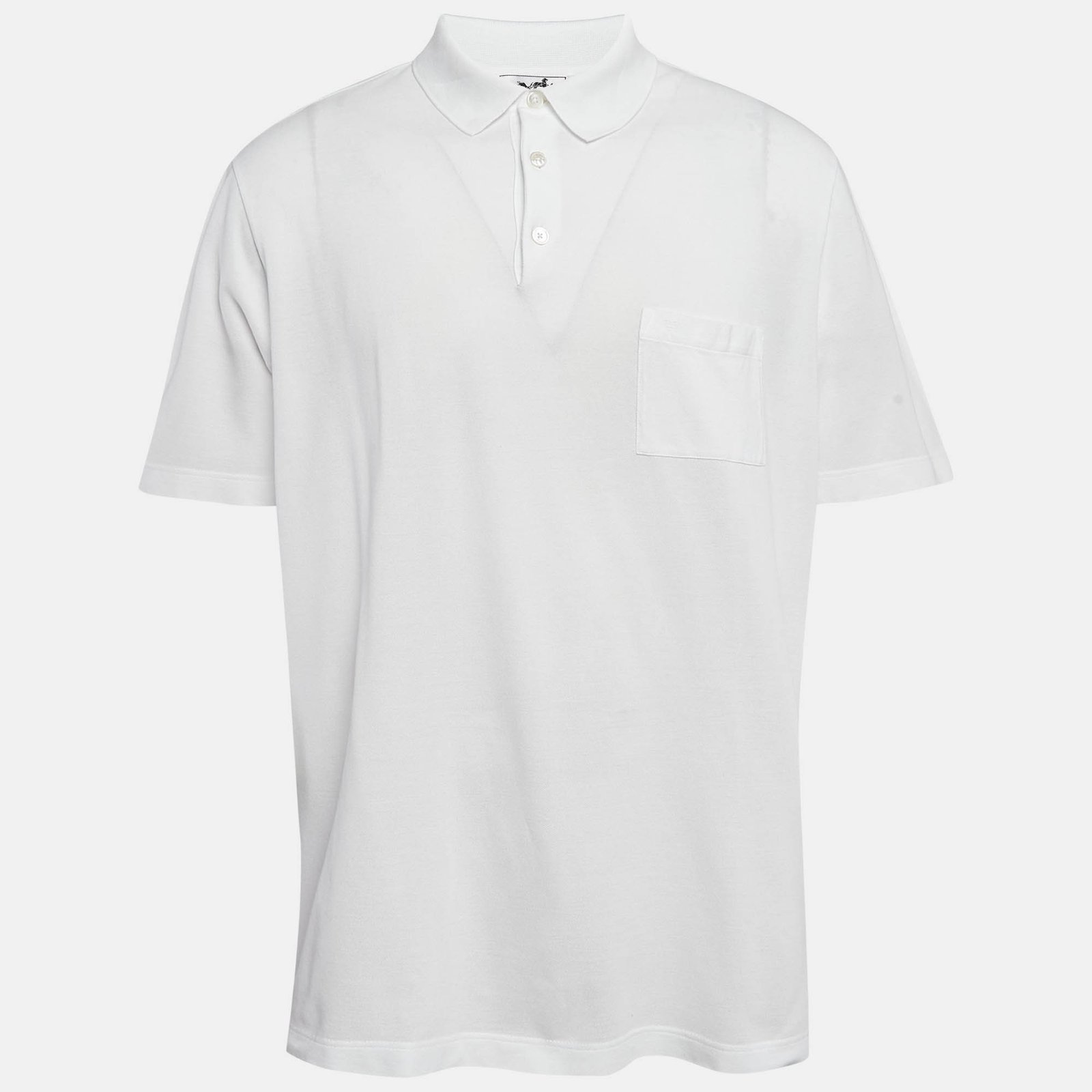 Hermes White Pique Cotton Polo T-Shirt XXXL