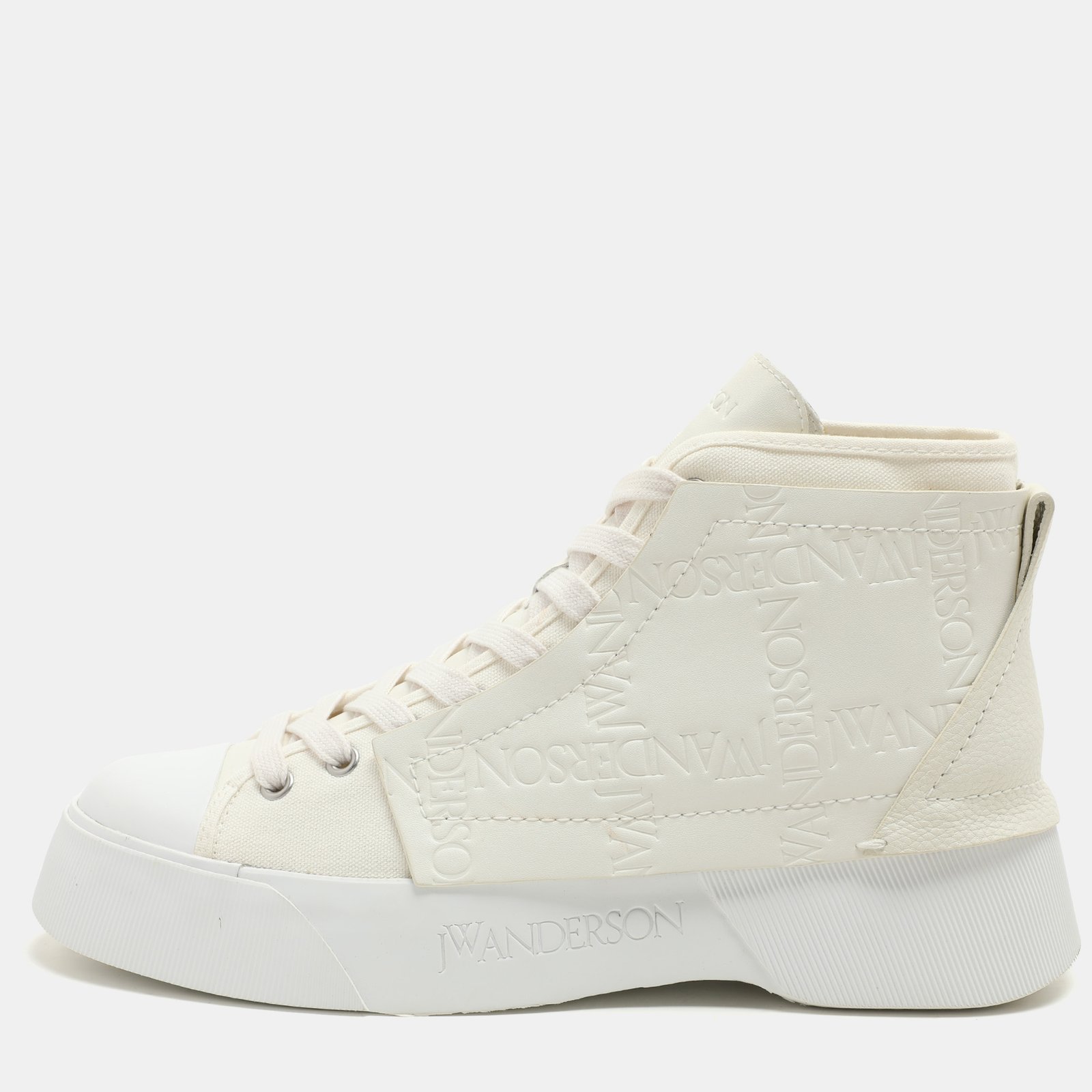 J.W.Anderson White Canvas Leather High Top Sneakers 44