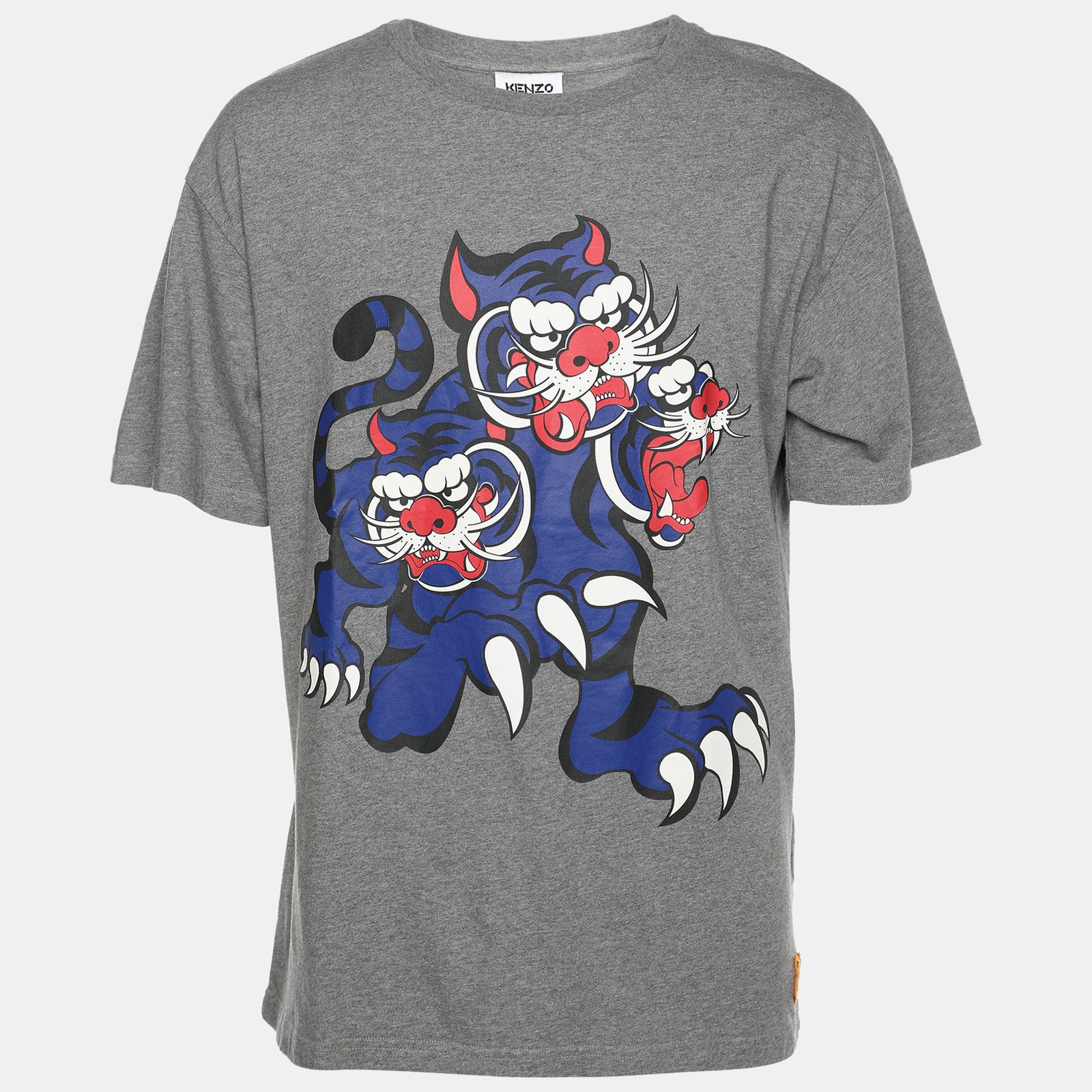 Kenzo x Kansai Yamamoto Grey Three Tiger Print Cotton T-Shirt M