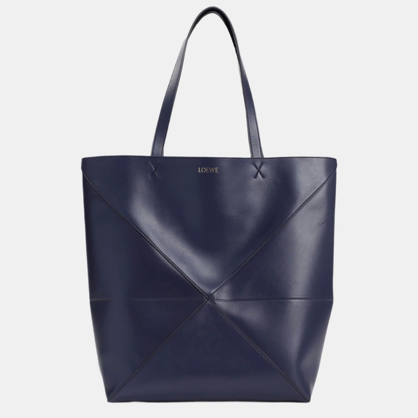 Loewe Navy Blue Puzzle Fold Large Tote Bag