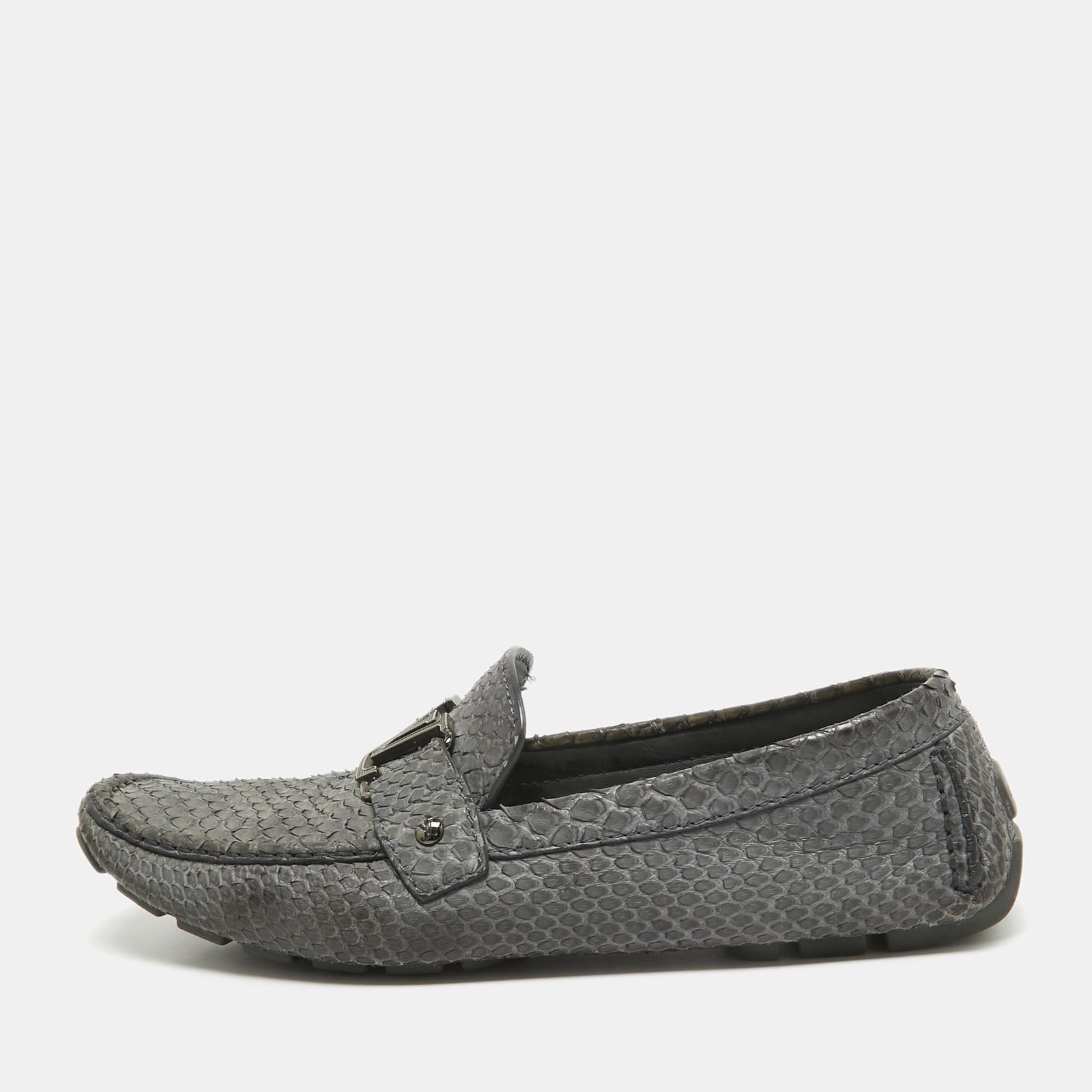 Louis Vuitton Grey Python Leather Monte Carlo Loafers Size 43.5