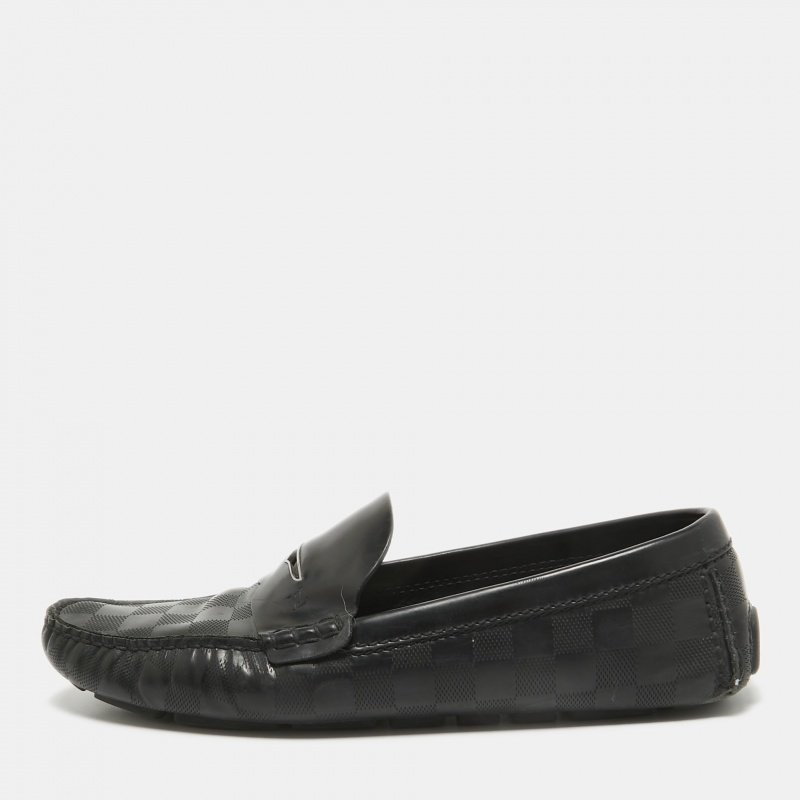 Louis Vuitton Black Damier Embossed Leather Outline Loafers Size 42.5