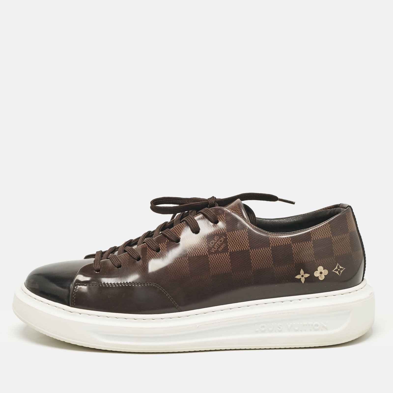 Louis Vuitton Brown Patent Leather Beverly Lace Up Sneakers Size 42