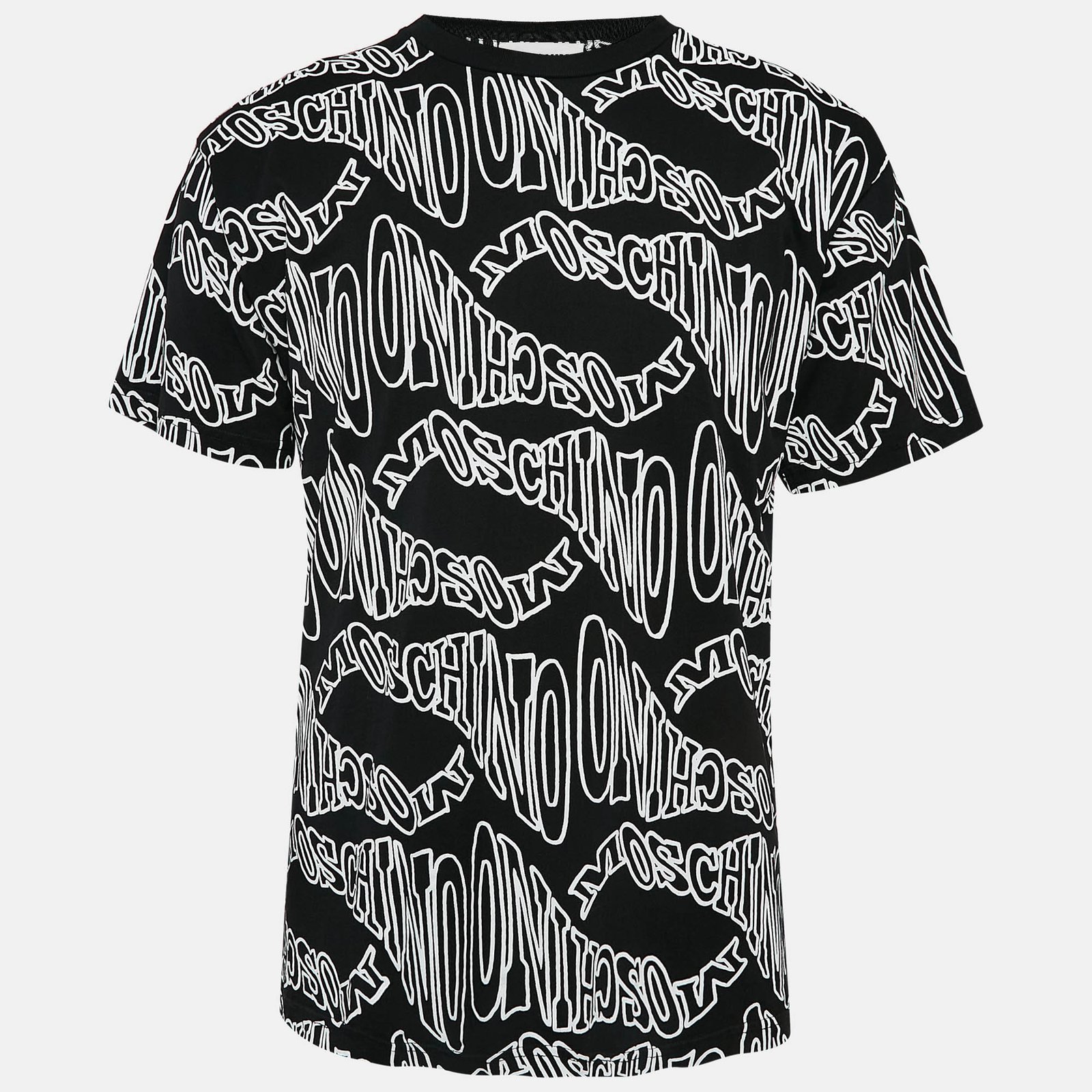 Moschino Black Logo All Over Print Jersey T-Shirt S