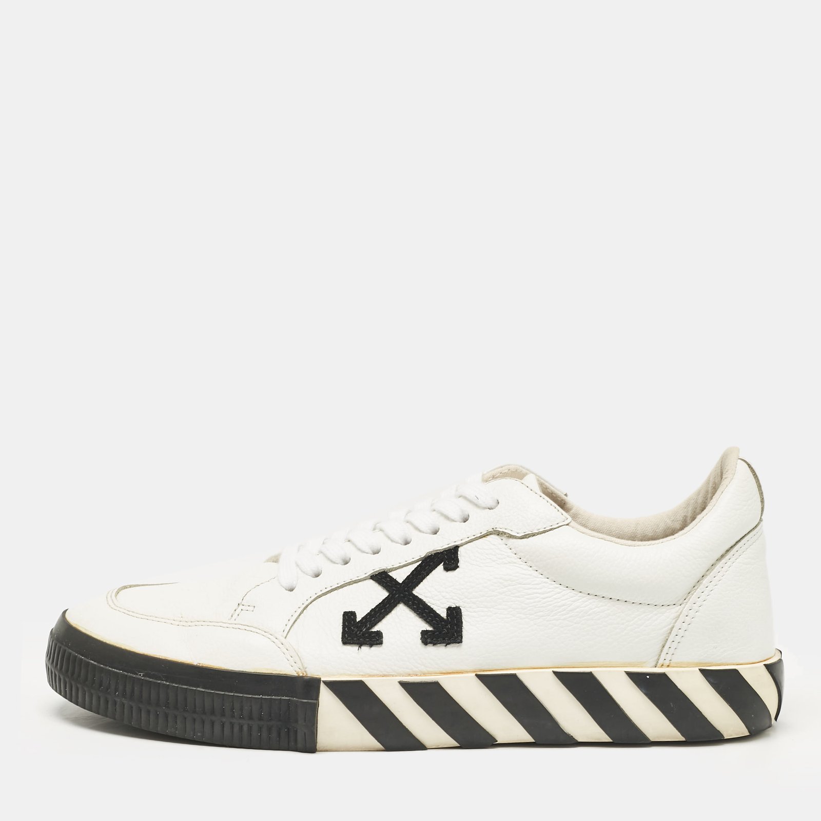 Off-White White Leather Vulcanized Lace Up Sneakers Size 44