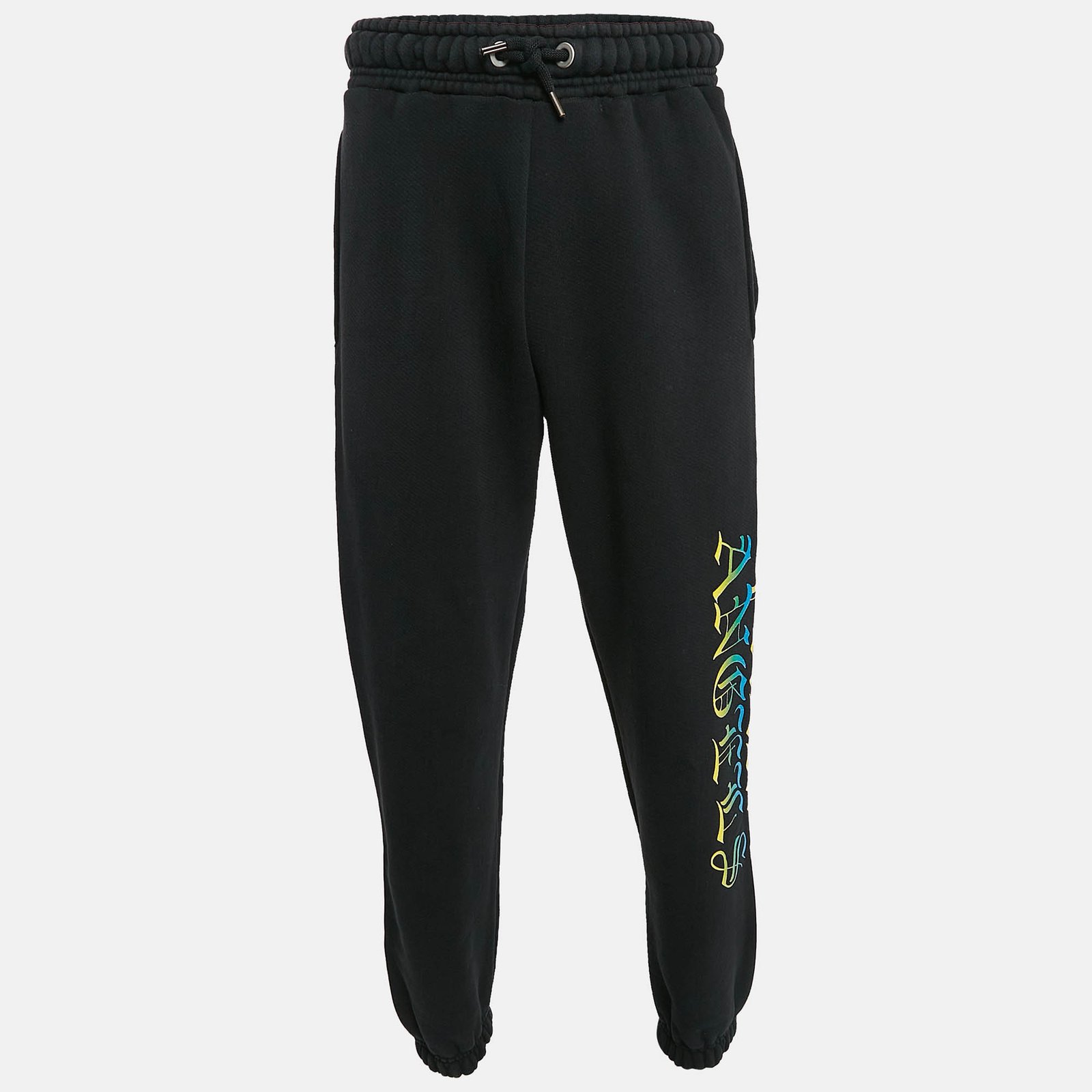 Palm Angels Black Gothic Logo Print Cotton Knit Sweatpants XS