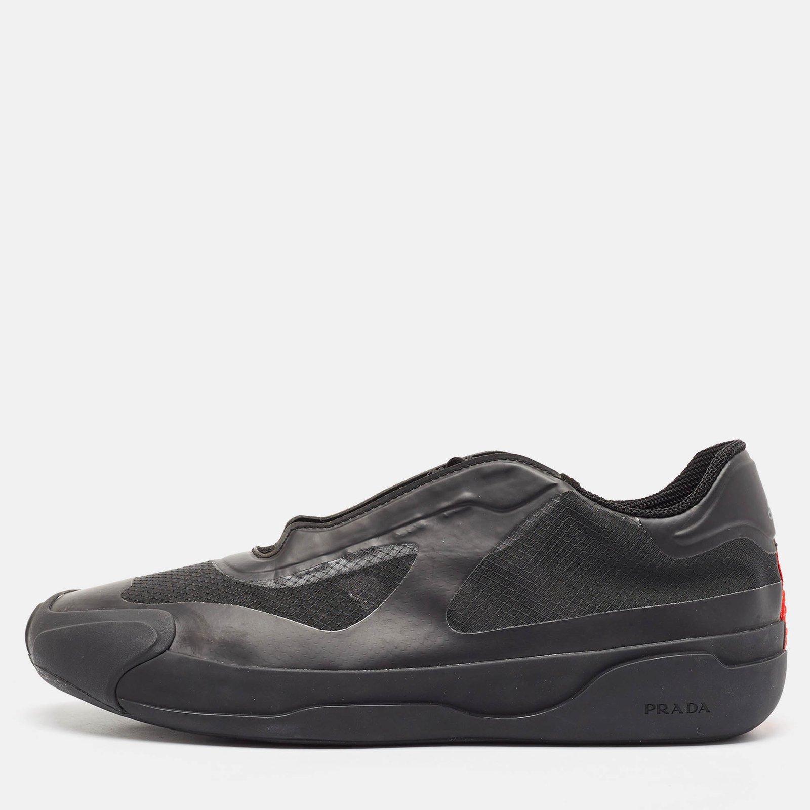 Prada Black Leather and Mesh Luna Rossa Low Top Sneakers Size 43.5