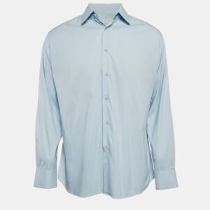 Prada Light Blue Stretch Cotton Button Front Shirt M