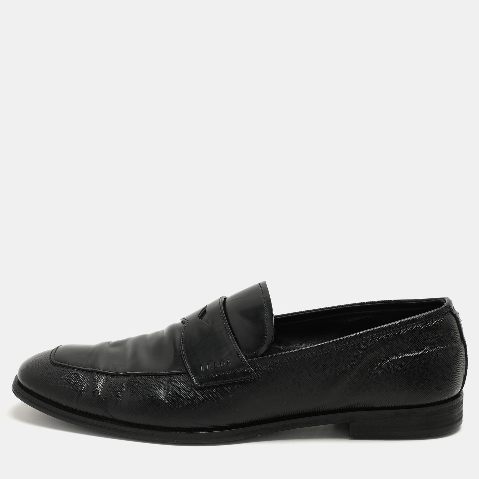 Prada Black Leather Penny Loafers Size 42