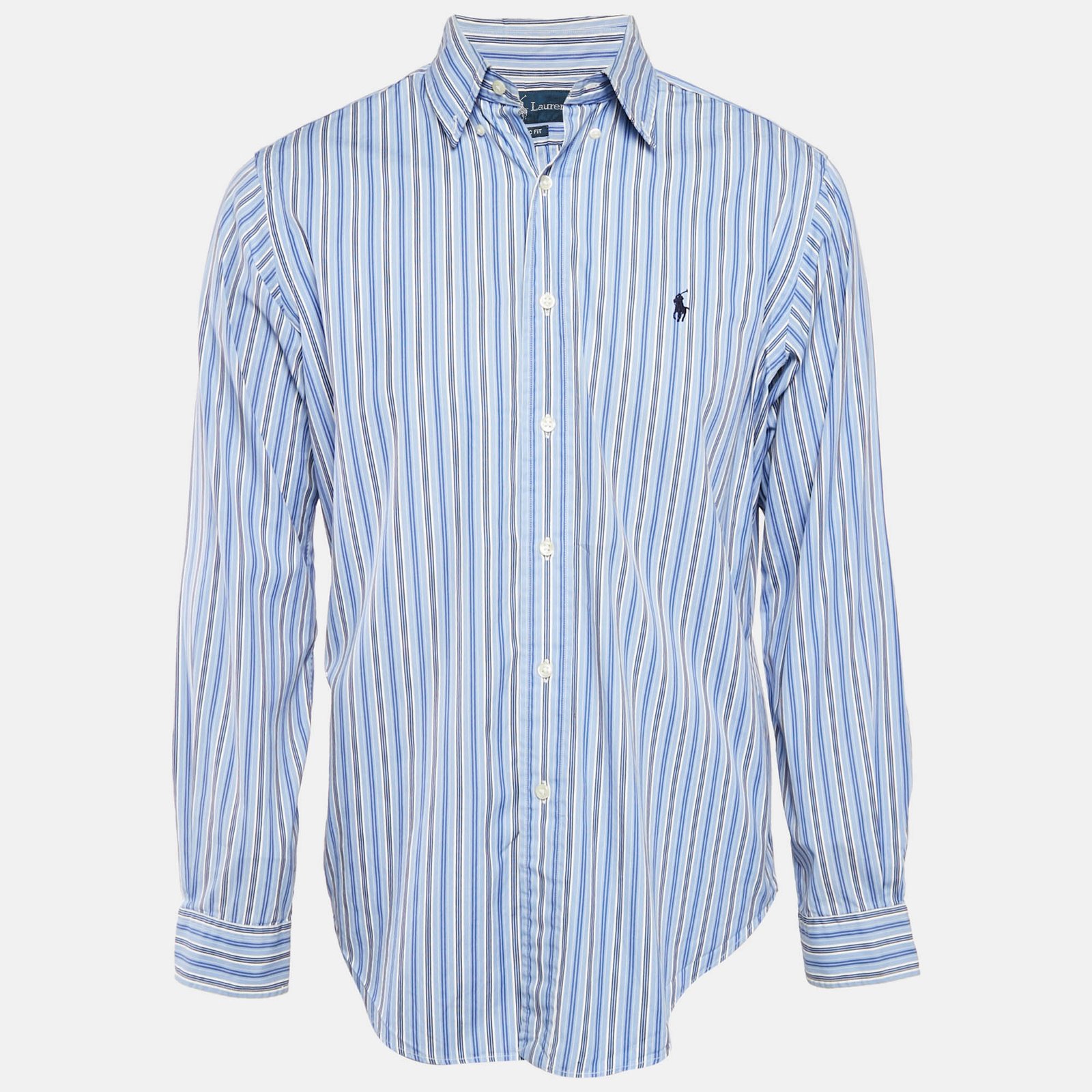 Ralph Lauren Blue Striped Cotton Classic Fit Shirt M