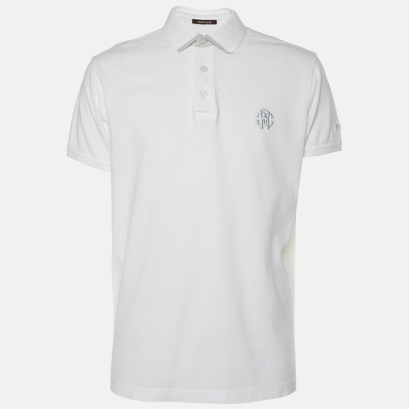 Roberto Cavalli White Cotton Logo Embroidered T-Shirt L