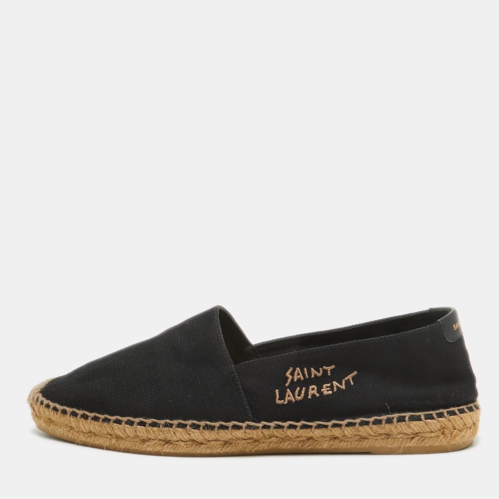 Saint Laurent Black Canvas Logo Embroidered Espadrilles Size 41.5
