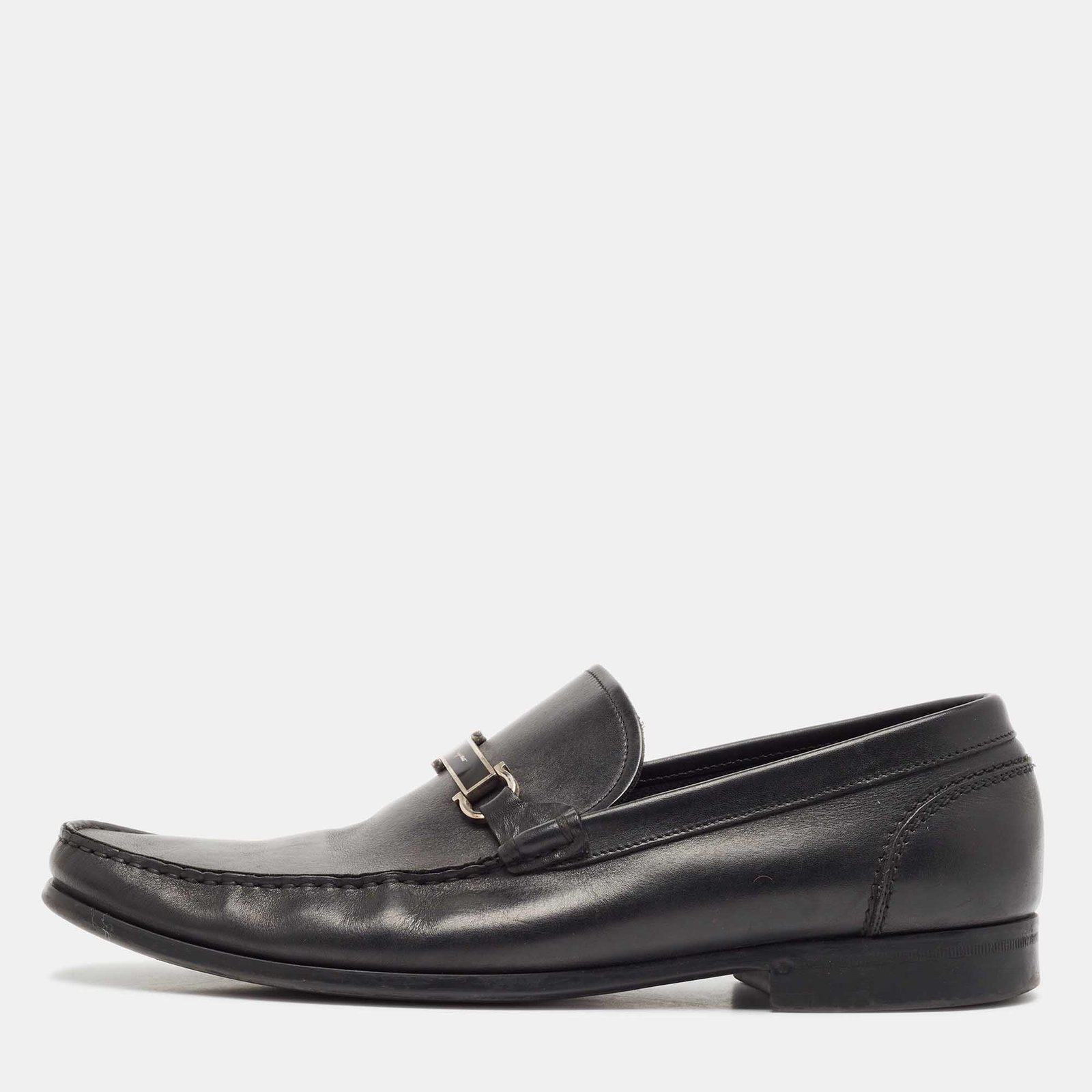 Salvatore Ferragamo Black Leather Gancini Loafers Size 45.5