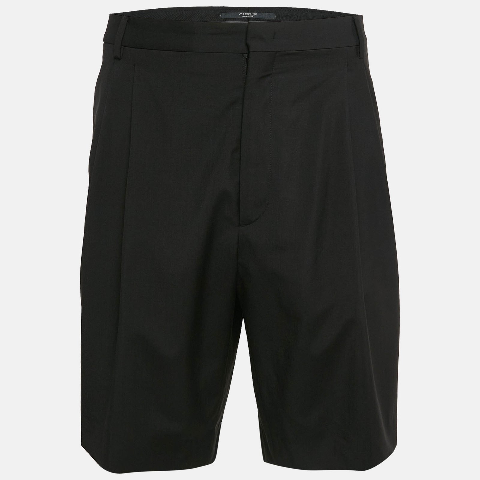 Valentino Black Wool Pleated Shorts XXL