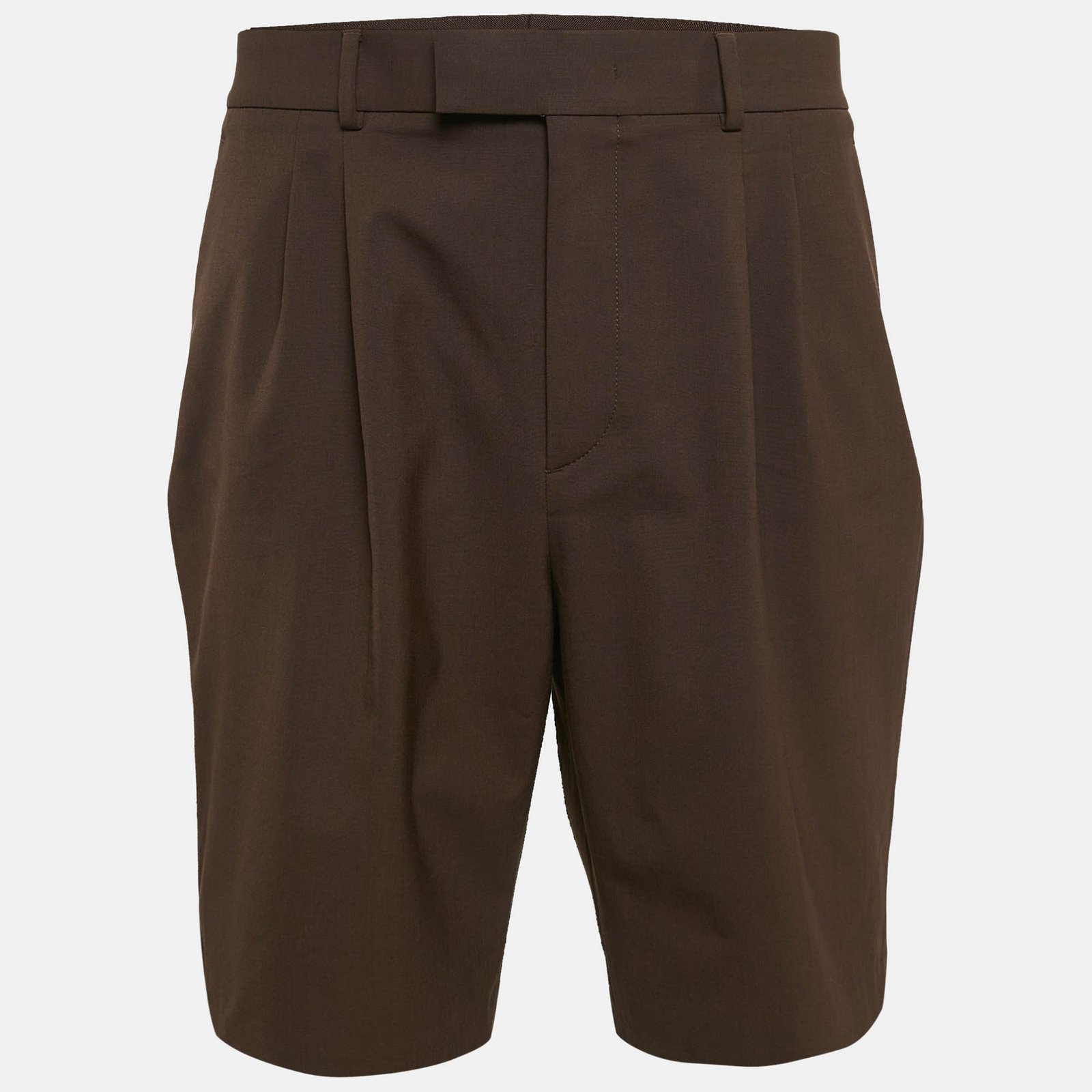 Valentino Brown Contrast Trim Wool Blend Pleated Shorts L